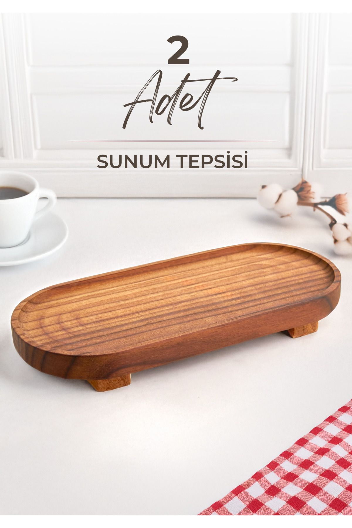 NESS HOME 2'li Ayous Ağacı Ayaklı Oval Sunum Sunum ve Servis Tepsisi - Sunumluk