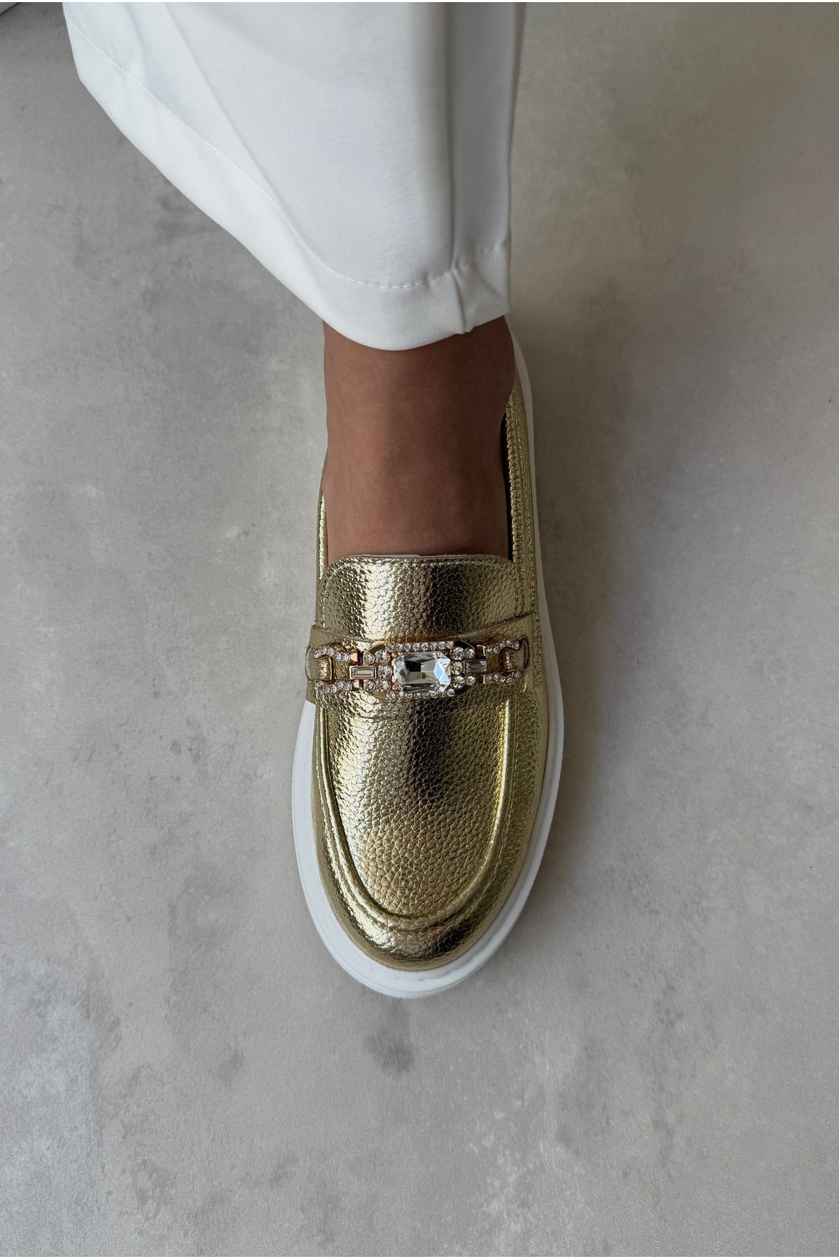 Mupa Shoes Kadın Taşlı Loafer GOLD