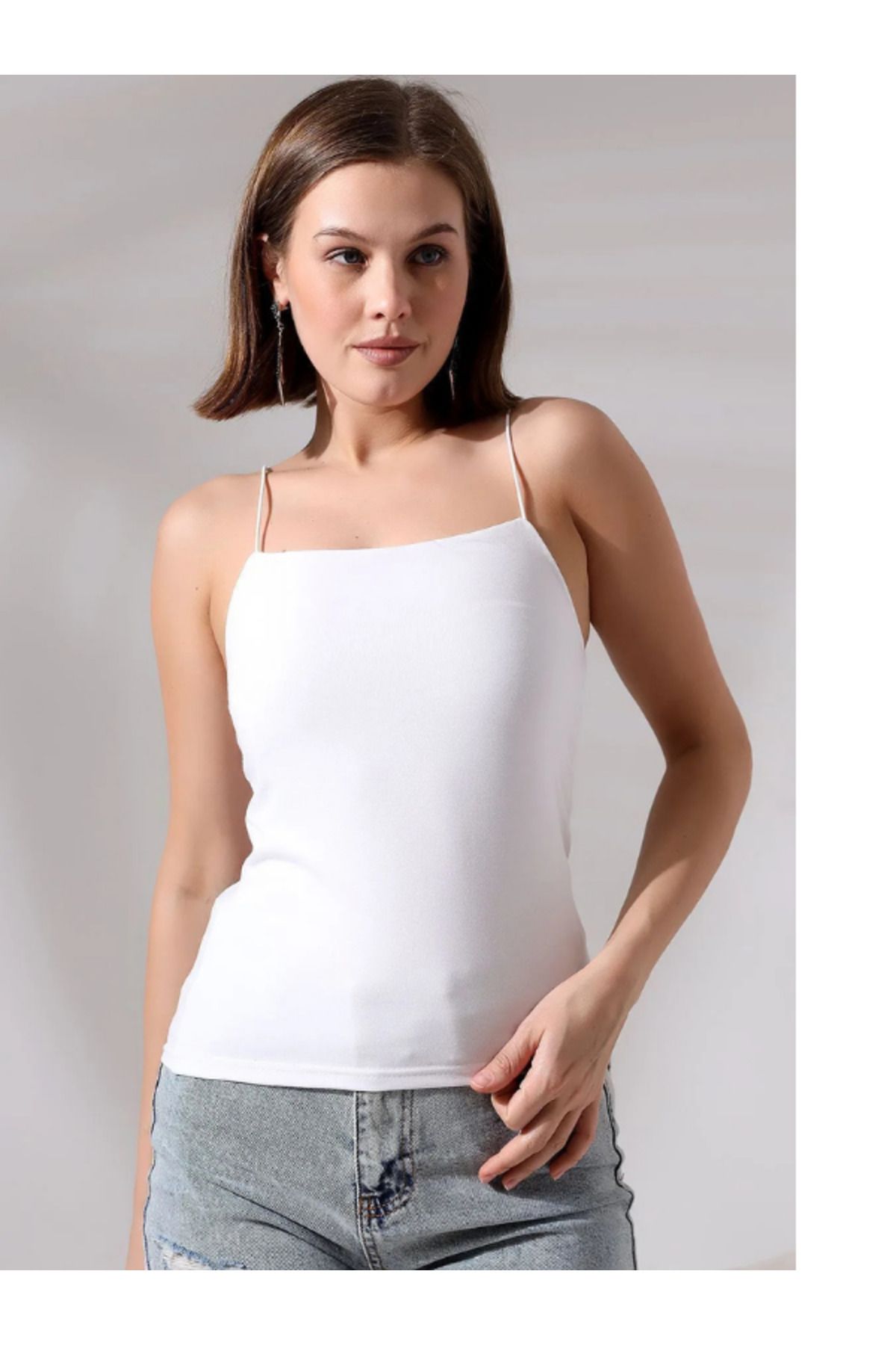 orucbutik Kadın Siyah Beyaz Ip Askılı Örme Yarım Atlet Crop