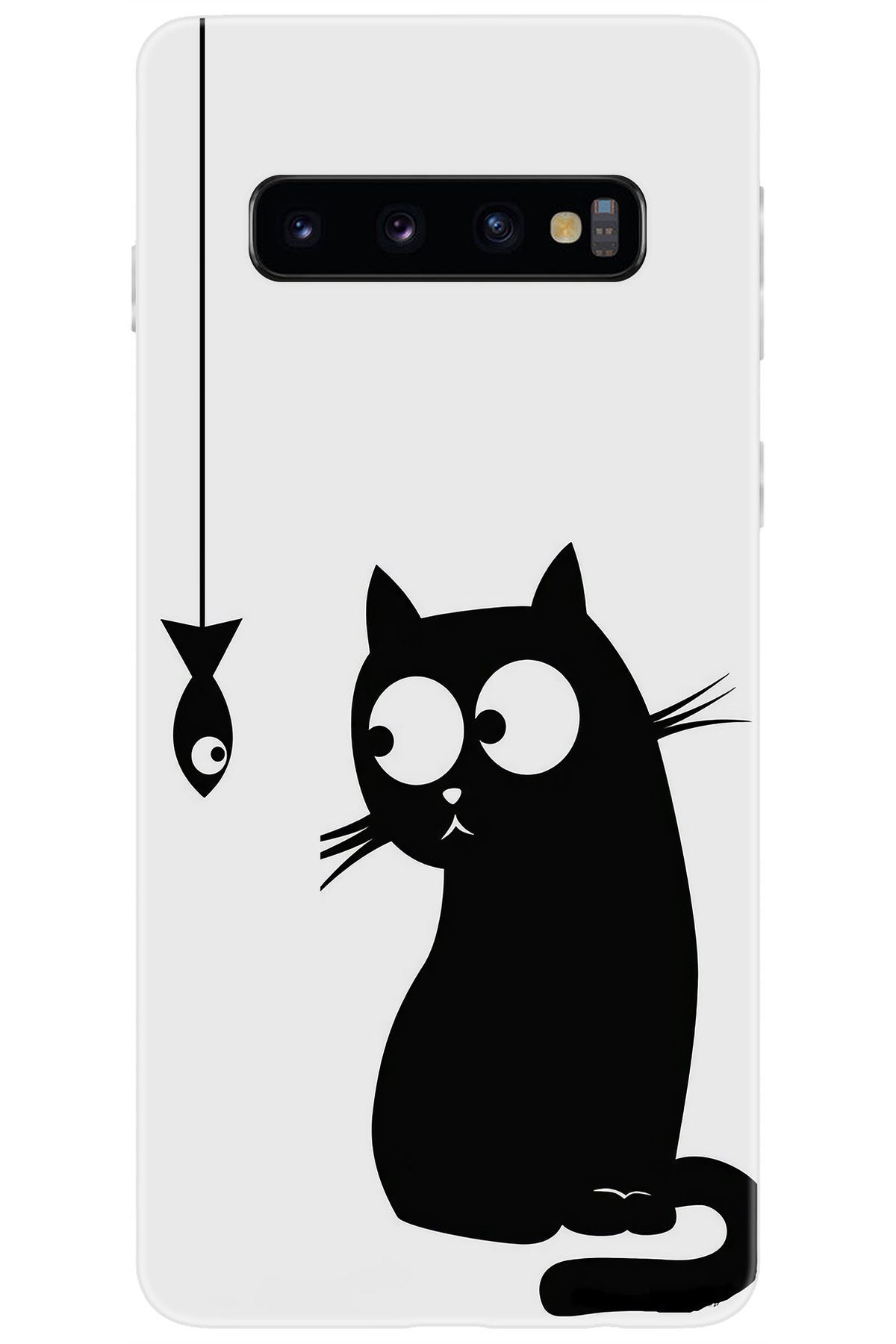 Ceppare Samsung Galaxy S10 (SM-G973F) Uyumlu Kılıf Desen Baskılı Silikon Balık ve Kedi STK:747 CP-Cs1Ki6i