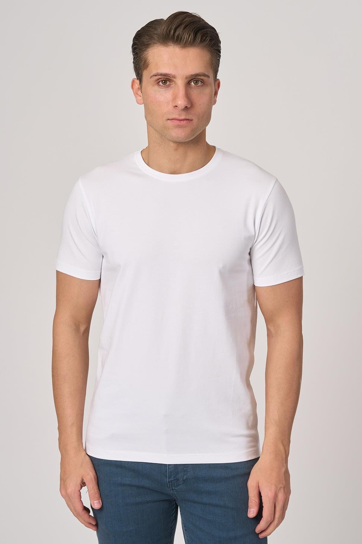 White Stone WHİTE STONE 2025-Y 2576 BİSİKLET YAKA TSHIRT BEYAZ