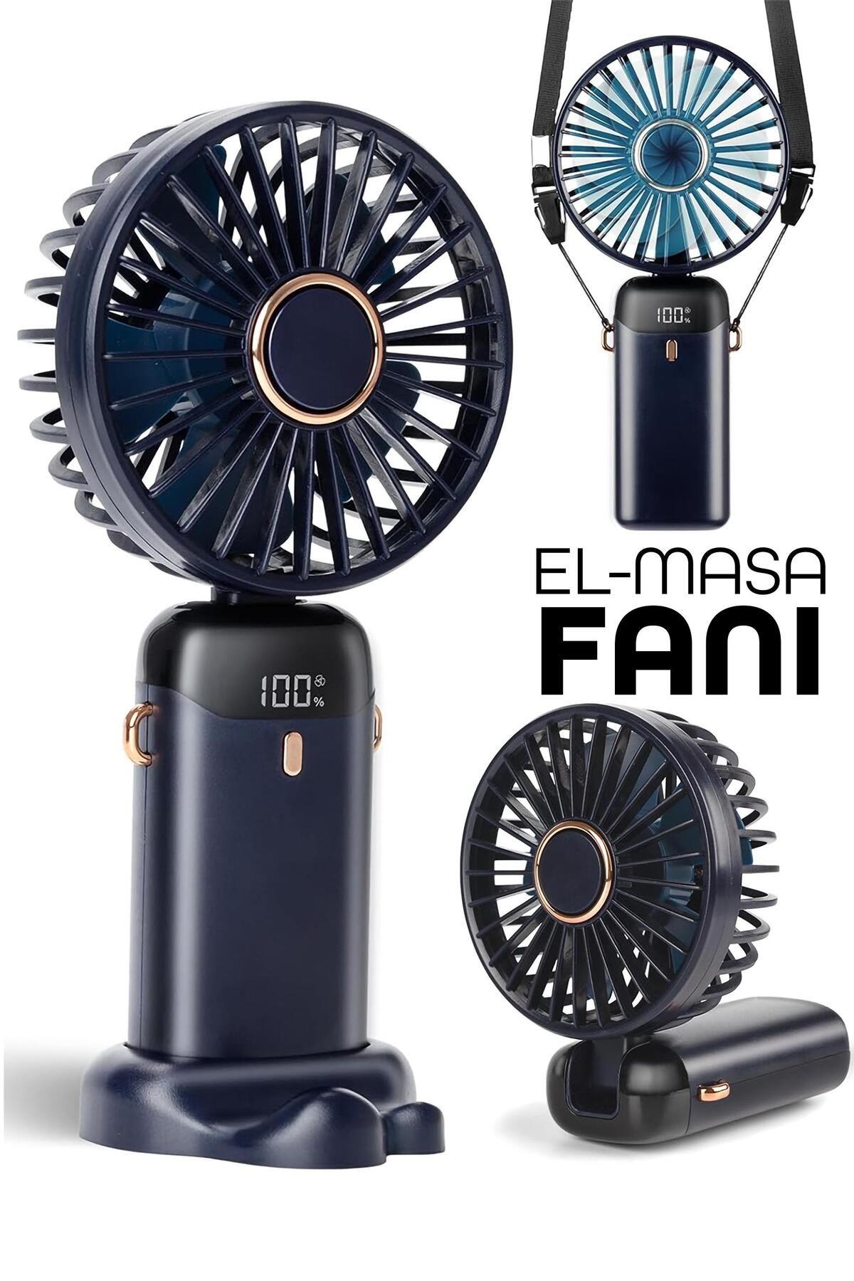 Telvesse LCD Ekranlı Şarjlı El Fanı 5 Kademe Boyun Seyahat Masaüstü Vantilatör Taşınabilir Mini Fan Mor N5