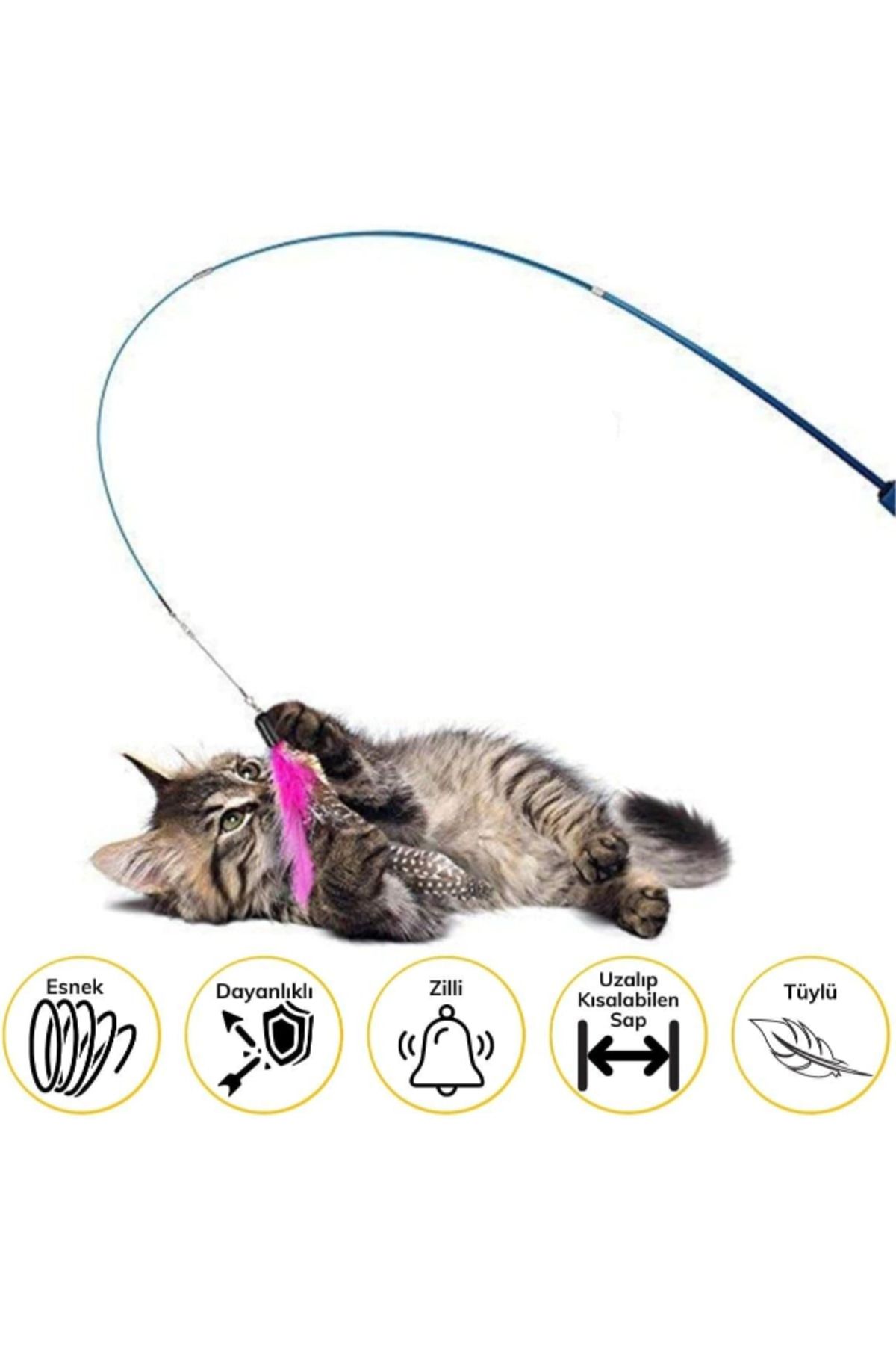 Shopyzone Teleskopik Zilli Ve Tüylü Kedi Oyuncağı