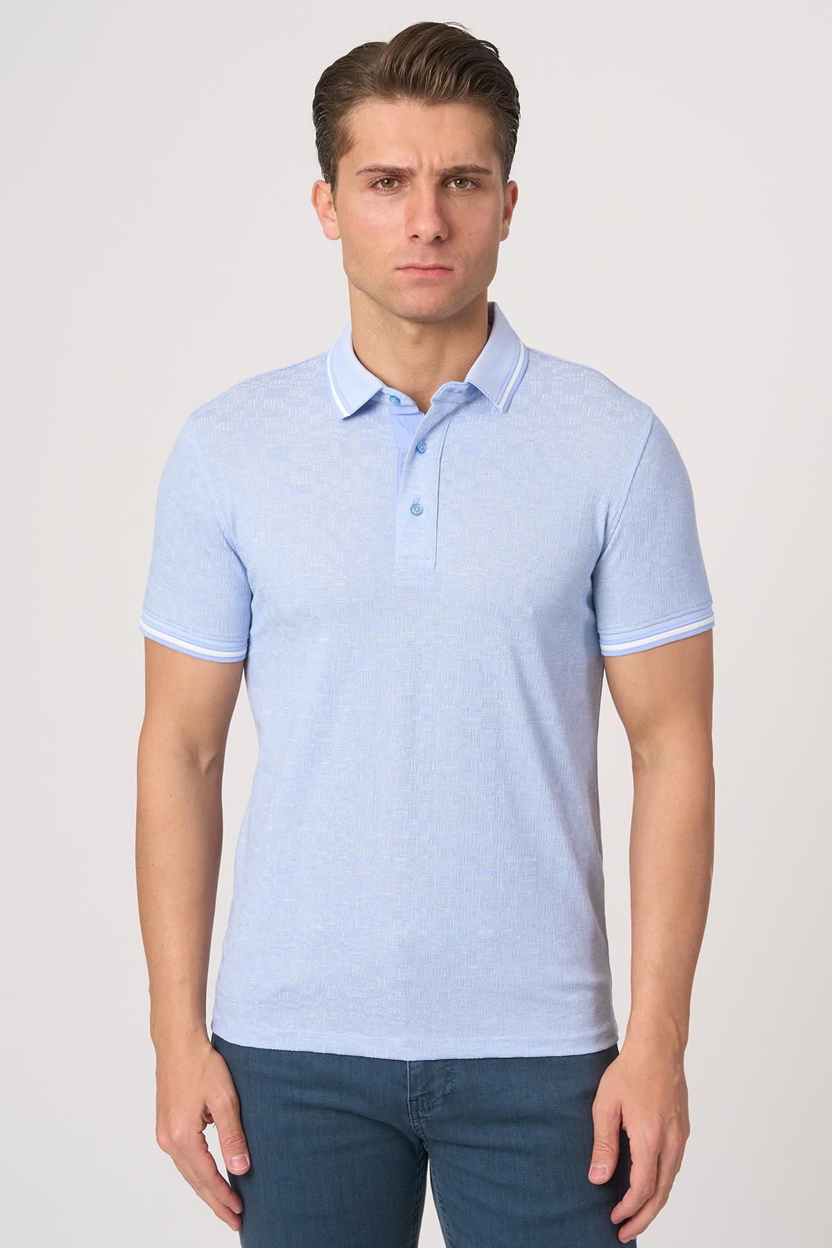 White Stone WHİTE STONE 2025-Y 3214-Y POLA YAKA TSHIRT MAVİ