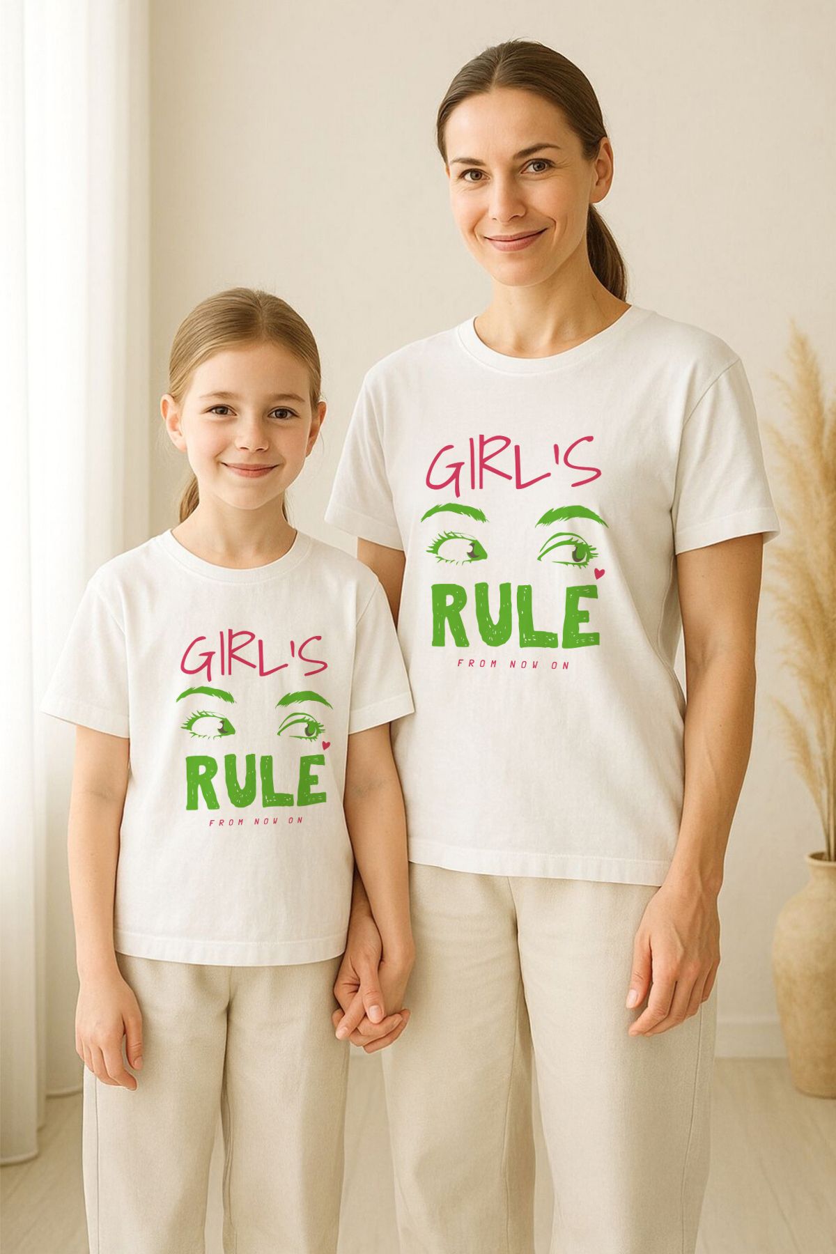 MYADA Anne Kız Çocuk Uyumlu Girls Rule Baskılı Tişört 19255