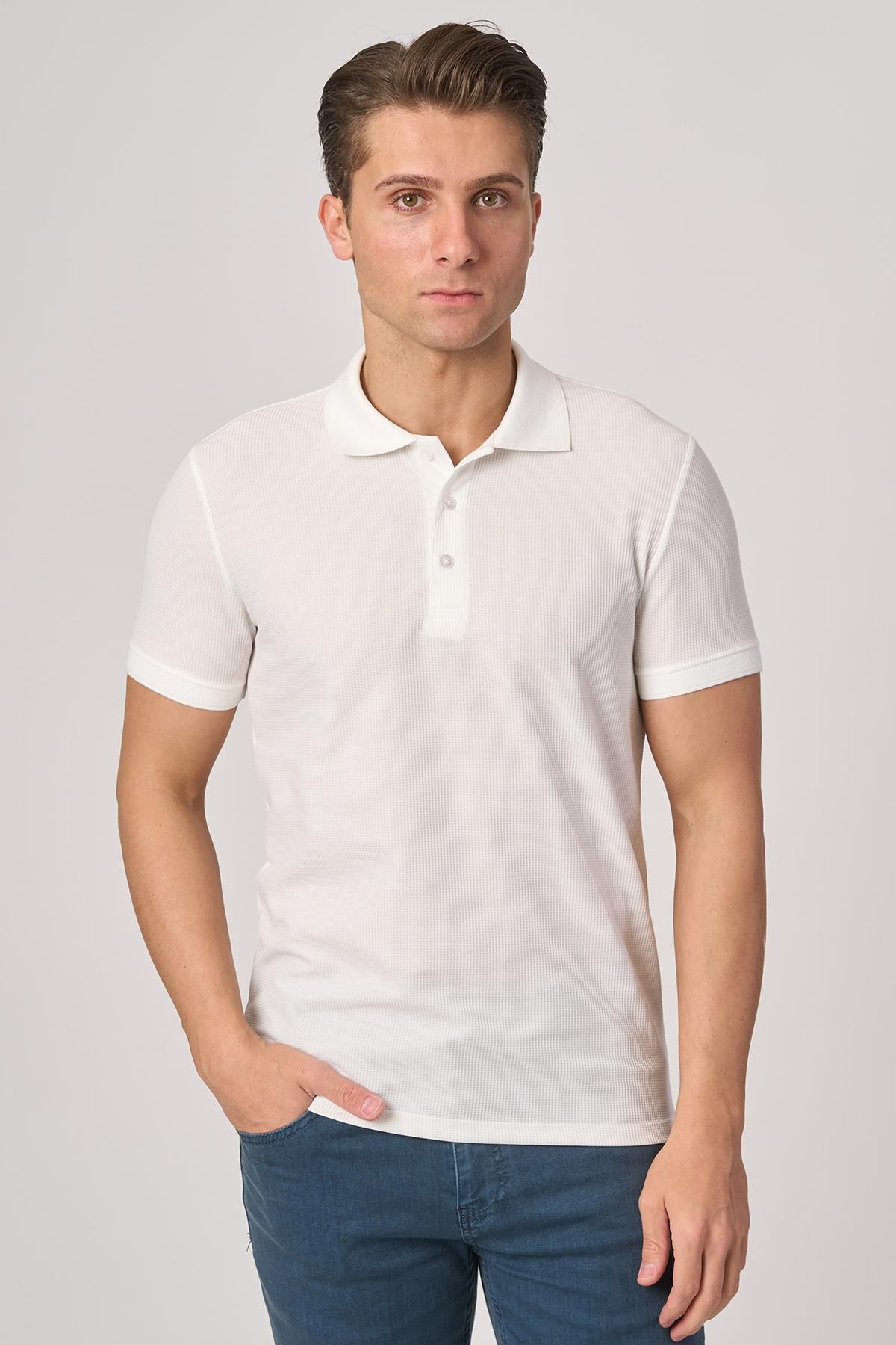 White Stone WHİTE STONE 2025-Y 3229-Y POLA YAKA TSHIRT BEYAZ