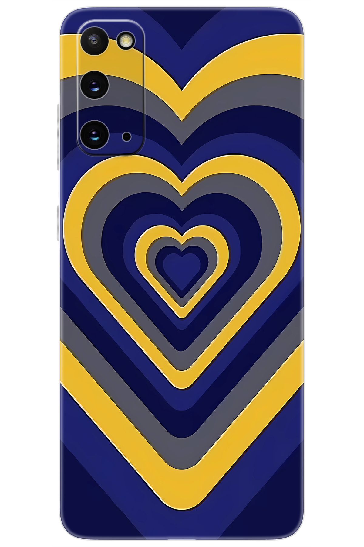 Ceppare Samsung Galaxy S20 (SM-G980F) Uyumlu Kılıf Desenli Silikon Sarı Lacivert Kalp STK:1003 CP-do5za9S