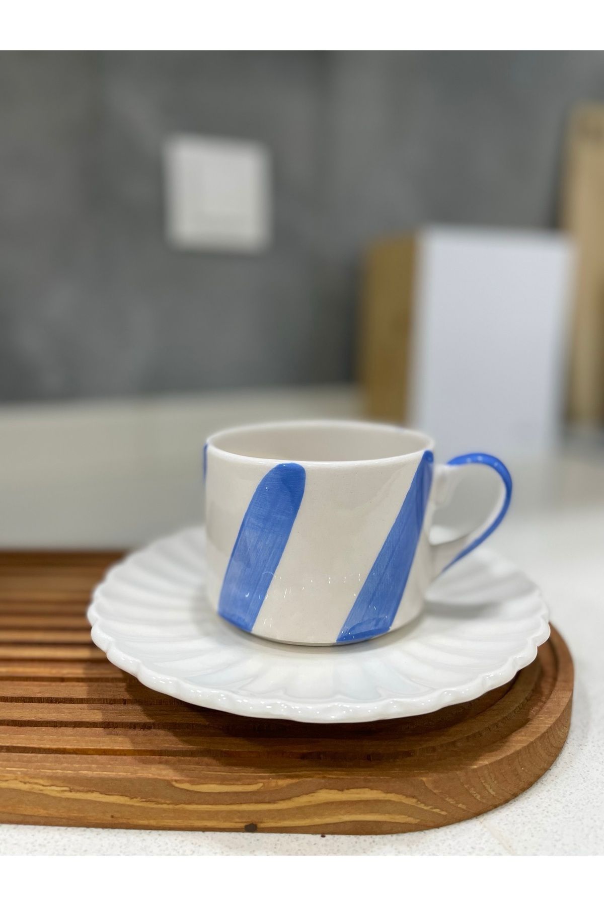 terraco ceramic Çizglil el yapımı seramik kupa