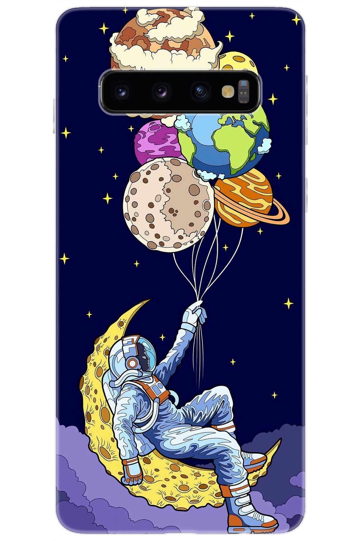 Ceppare Samsung Galaxy S10 (SM-G973F) Uyumlu Kılıf Desen Baskılı Silikon Astronot STK:729 CP-uZudmJM