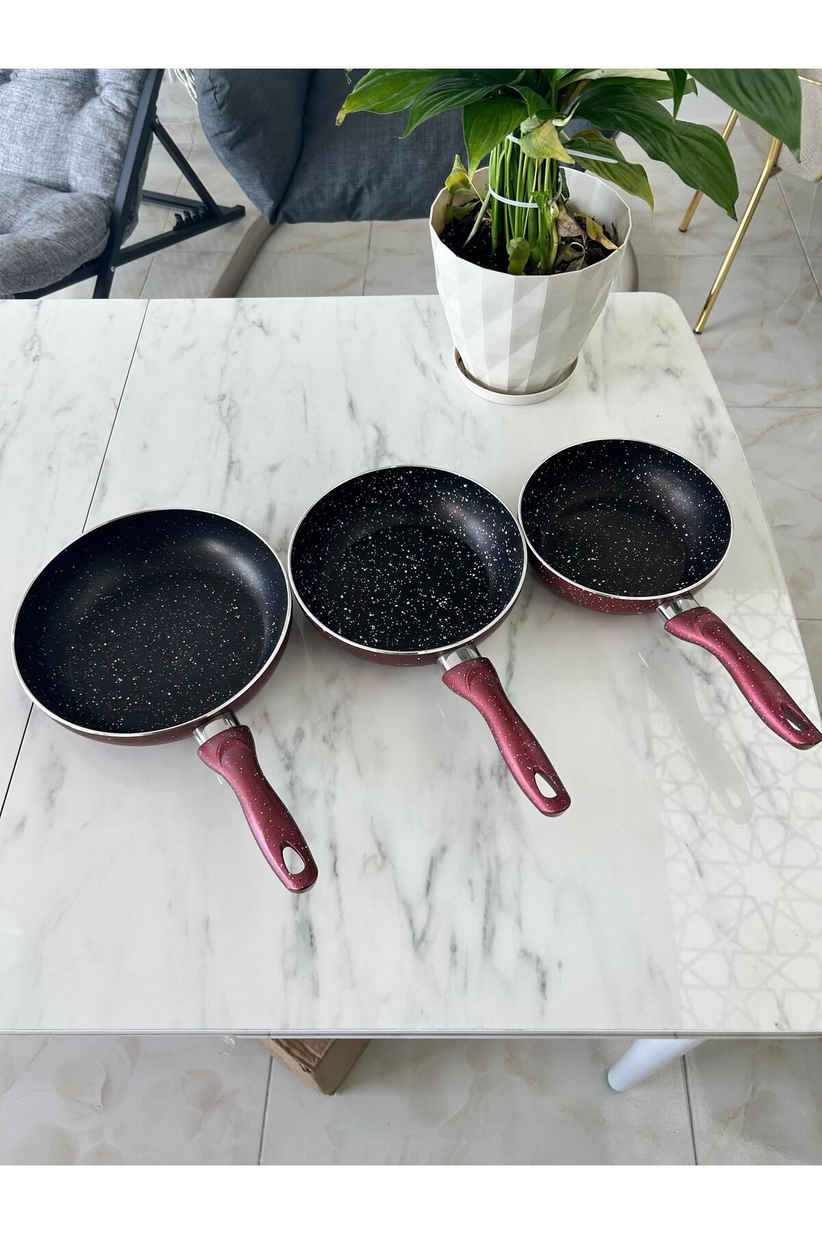 Yukar 22*20*18Cm Granit 3'lü Tava Seti