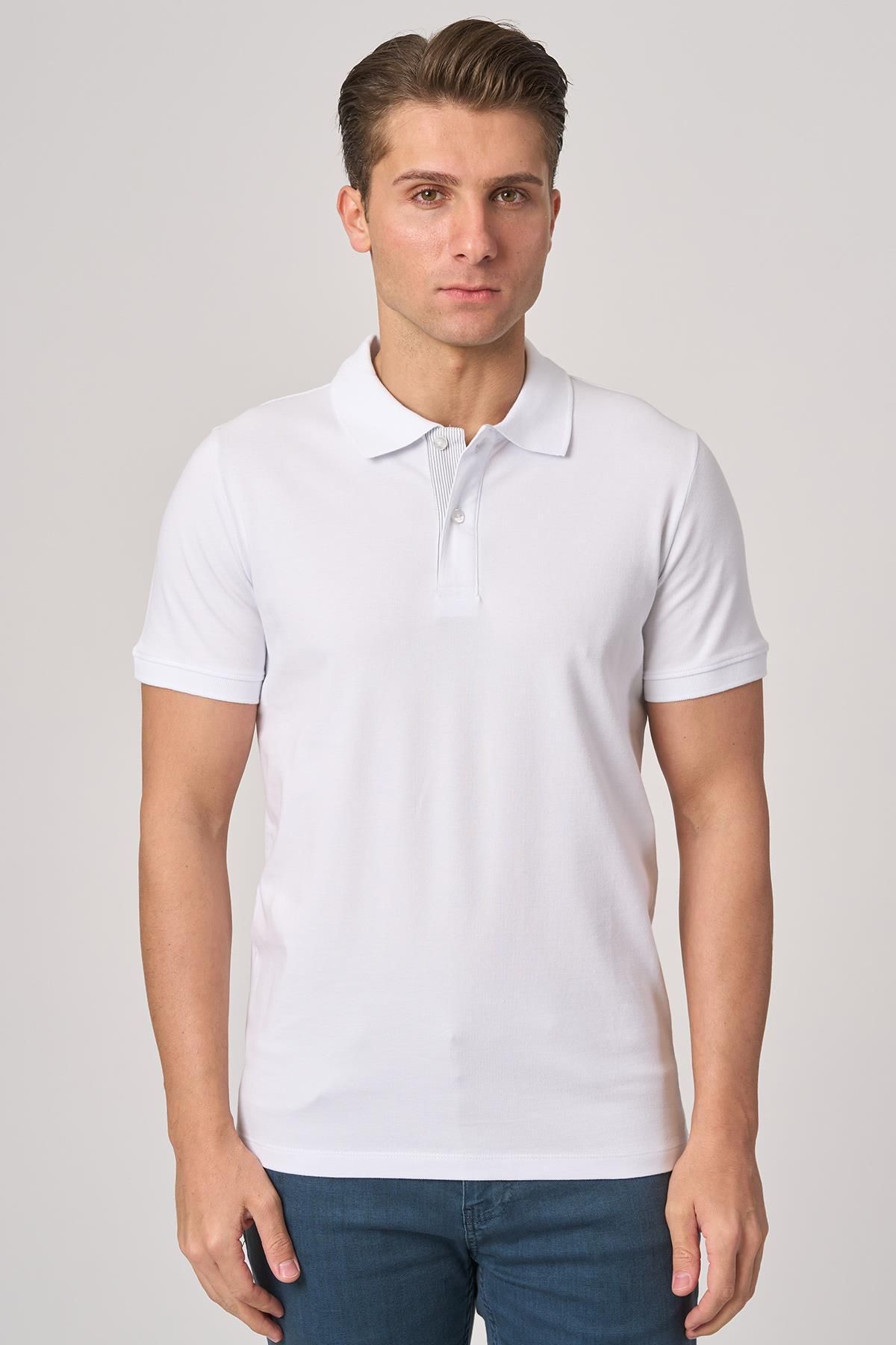 White Stone WHİTE STONE 2025-Y 3225-Y POLA YAKA TSHIRT BEYAZ
