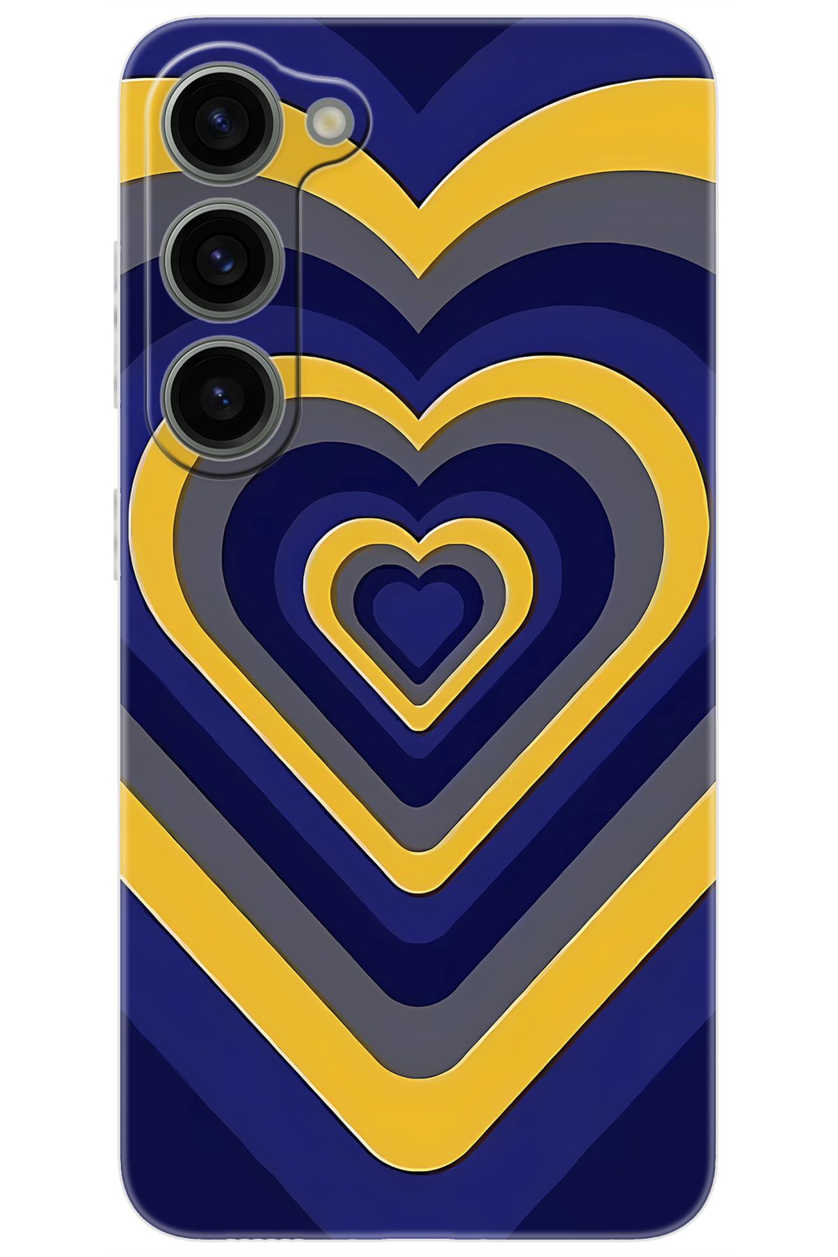 Ceppare Samsung Galaxy S23 (SM-S911B) Uyumlu Kılıf Desenli Silikon Sarı Lacivert Kalp STK:1003 CP-vN2aZMX