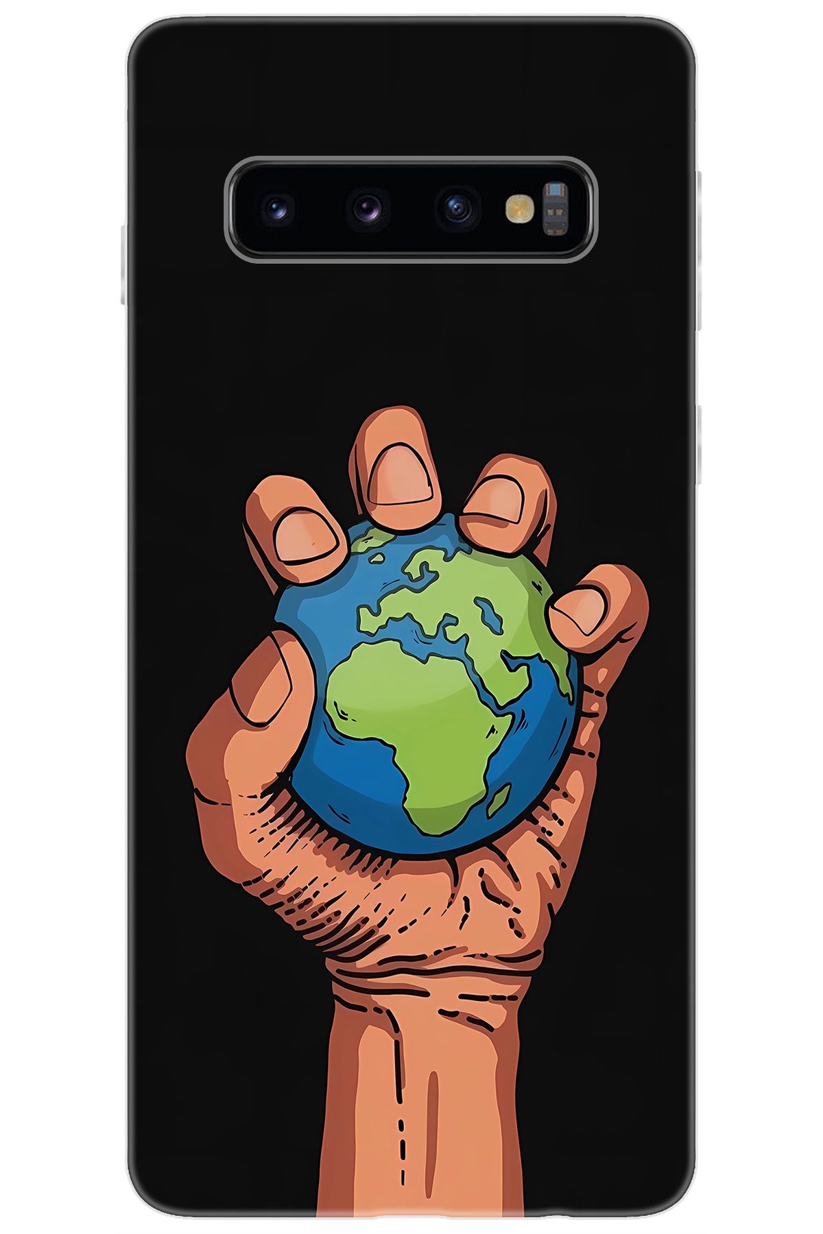 Ceppare Samsung Galaxy S10 (SM-G973F) Uyumlu Kılıf Desen Baskılı Silikon El ve Dünya STK:664 CP-XuOQdm4