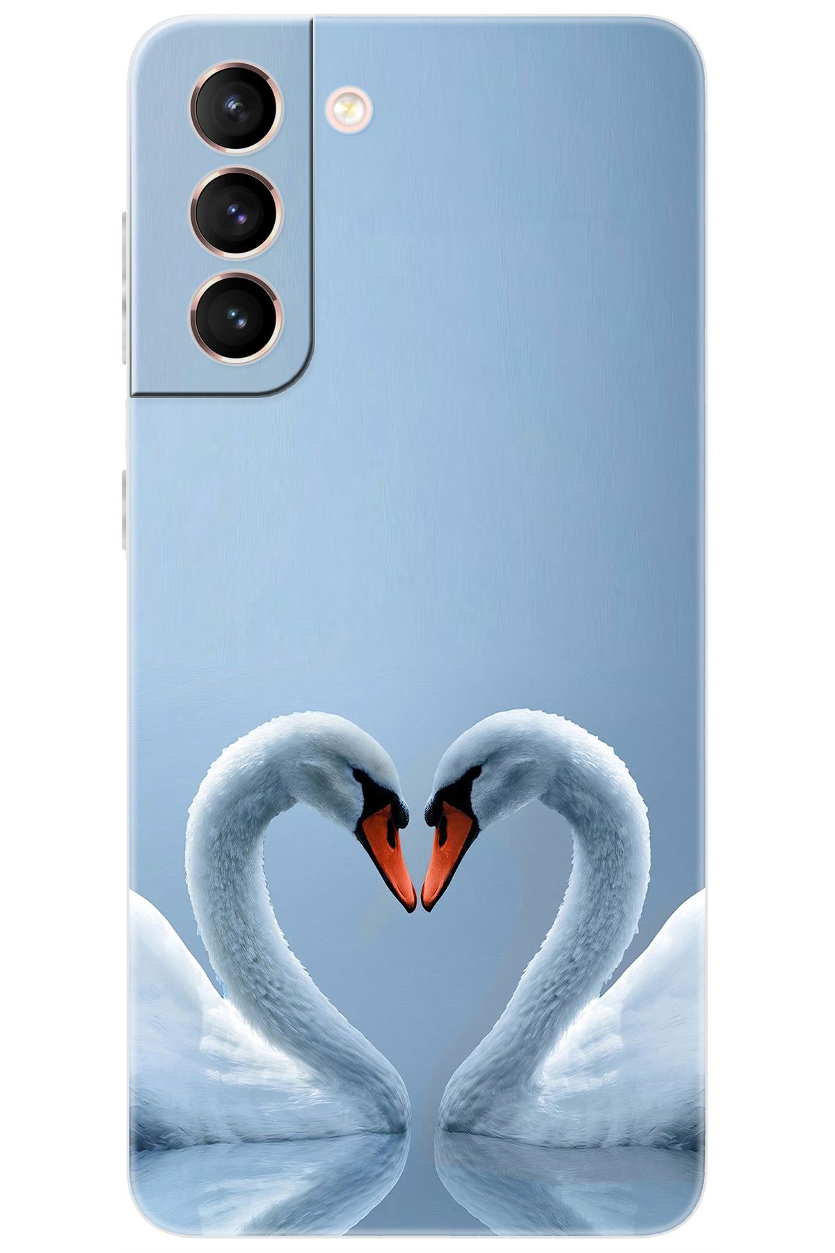 Ceppare Samsung Galaxy S21 (SM-G991B) Uyumlu Kılıf Desen Baskılı Silikon Kuğ ve Kalp STK:305 CP-Xl16j6v