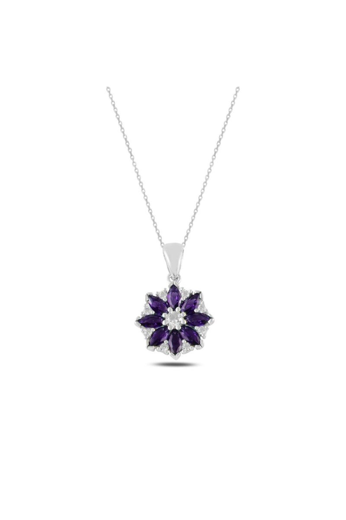 Cherrys Luxury Çiçek Ametist Zirkon Taşlı Kolye