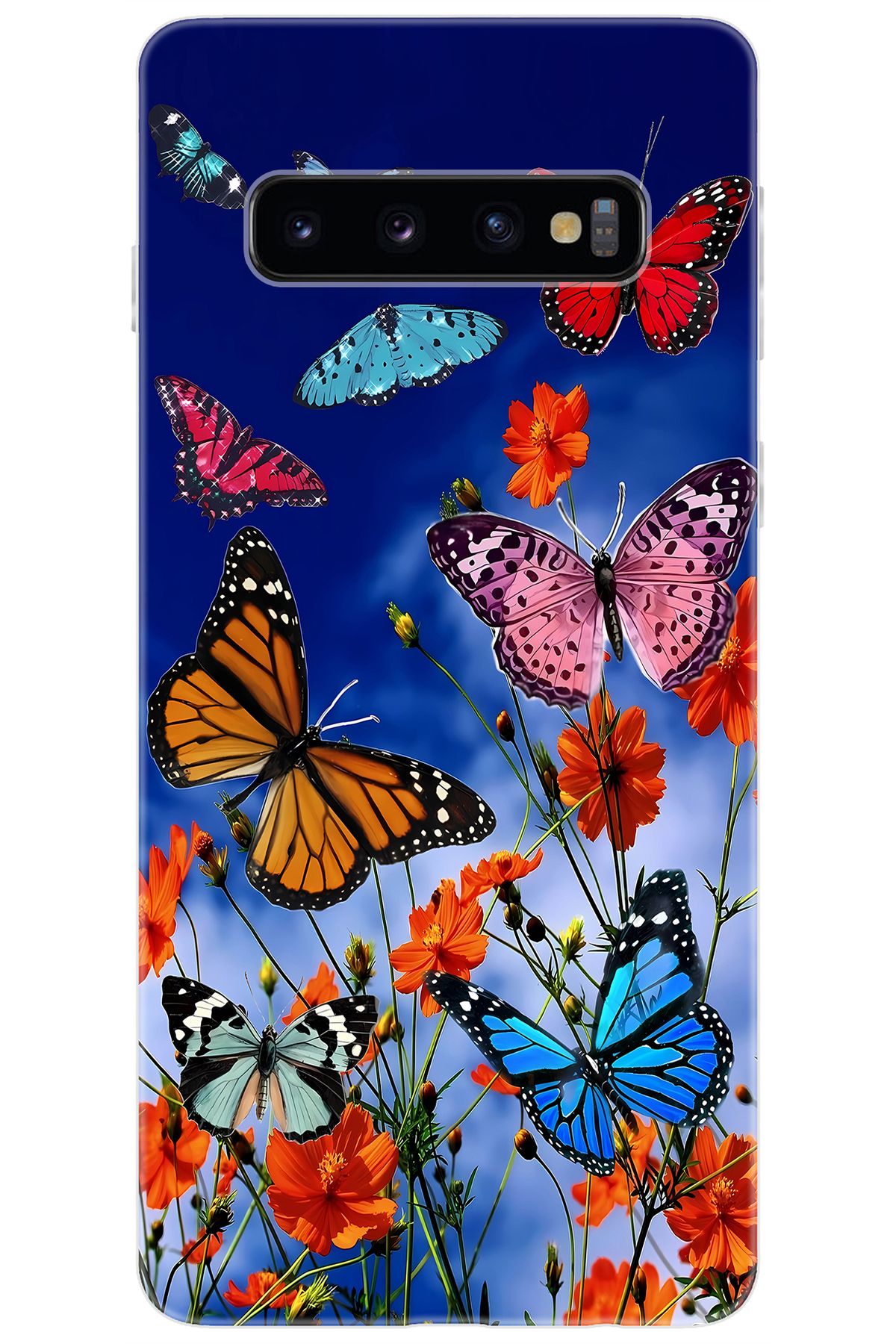 Ceppare Samsung Galaxy S10 (SM-G973F) Uyumlu Kılıf Desen Baskı Silikon Renkli Kelebekler STK:741 CP-slT1ikV