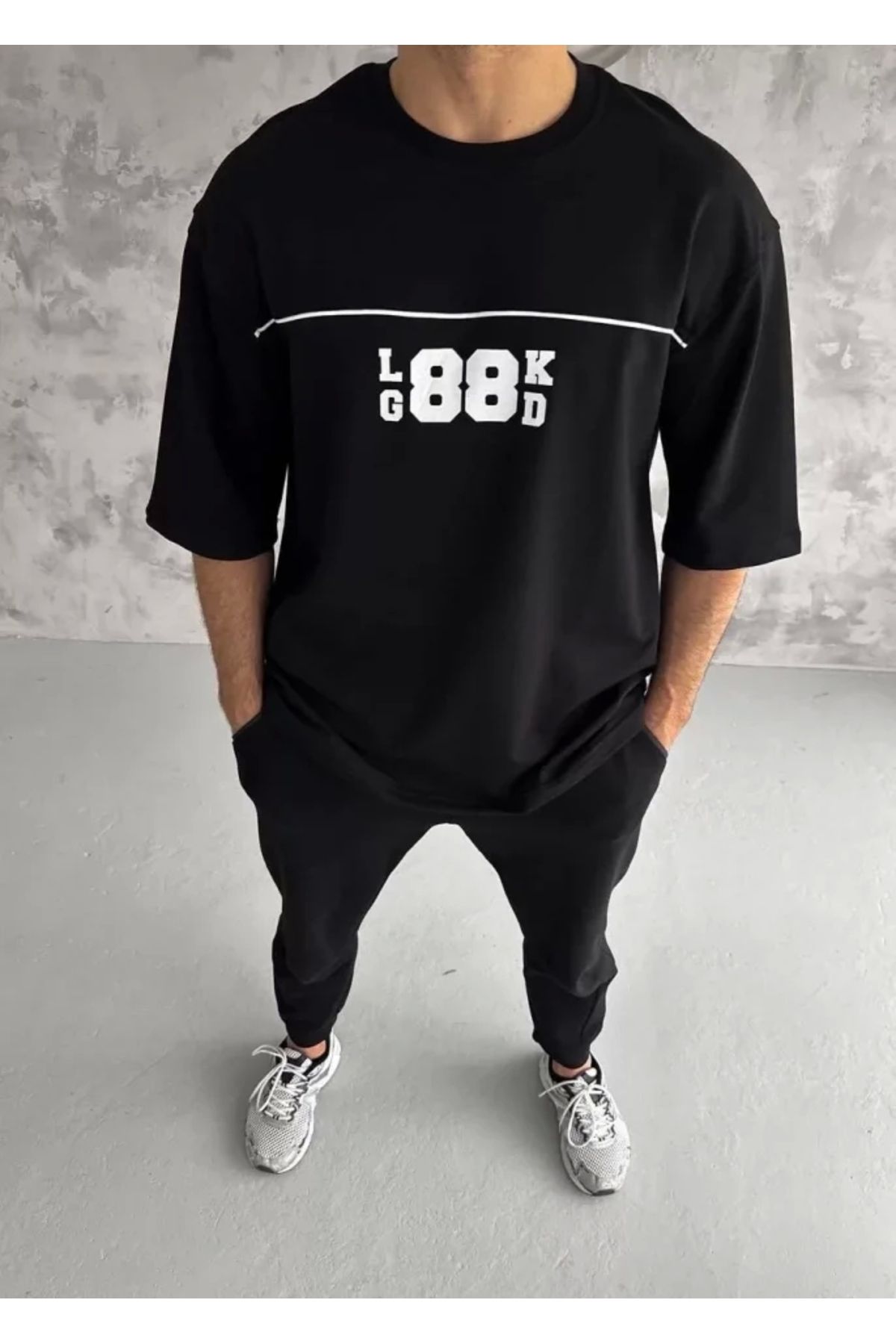 Silerra Unisex Bisiklet Yaka Baskılı Oversize T-Shirt - Siyah