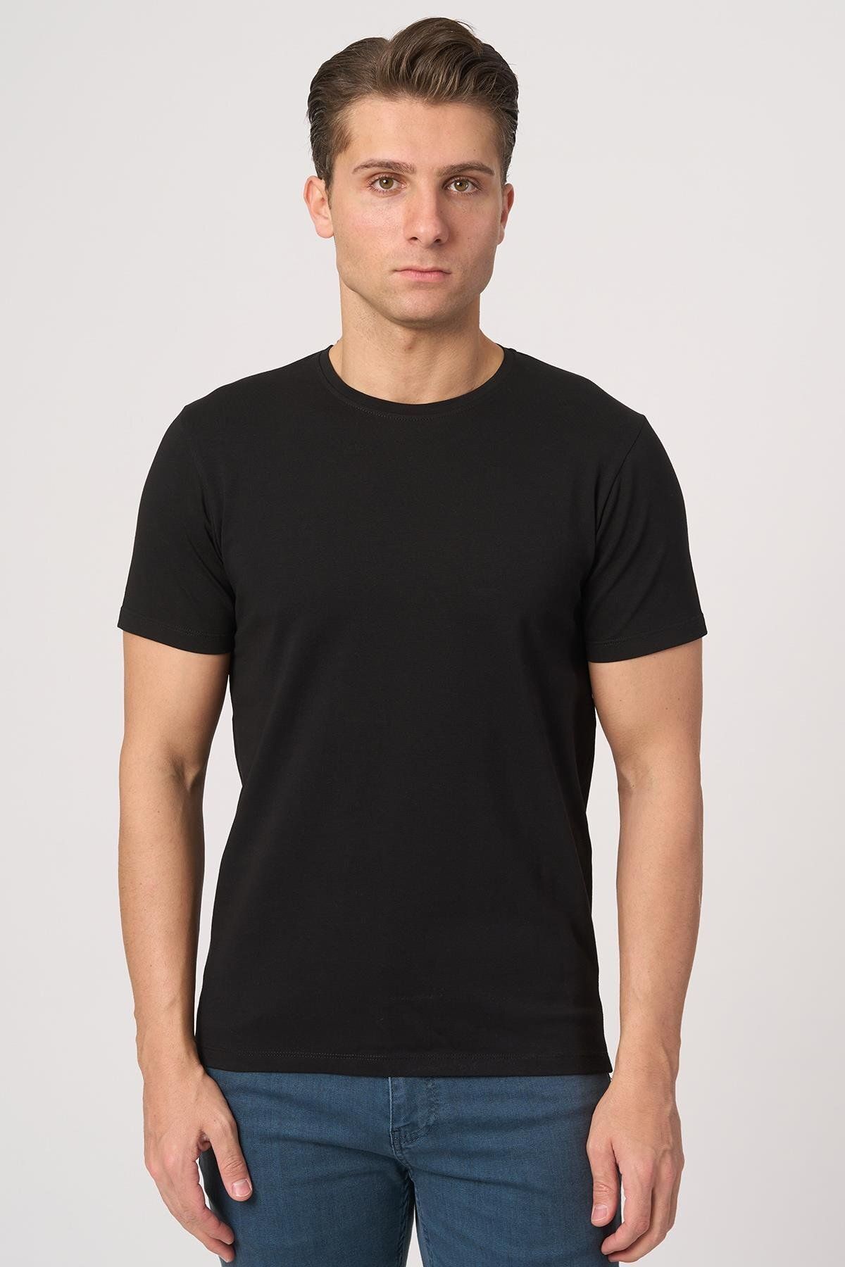 White Stone WHİTE STONE 2025-Y 2576 BİSİKLET YAKA TSHIRT SİYAH