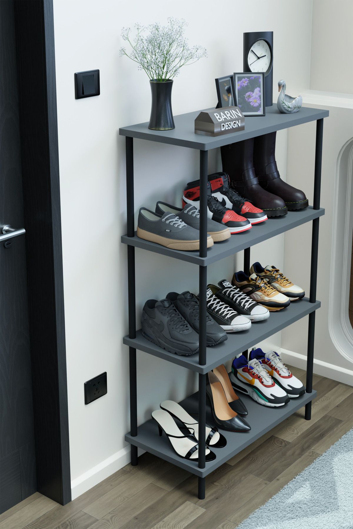 BARIN DESIGN 4 Katlı Ayakkabılık Raf – Çevir Kur Sistemli Çok Katlı Ayakkabı Düzenleyici, Giriş ve Antre Rafı