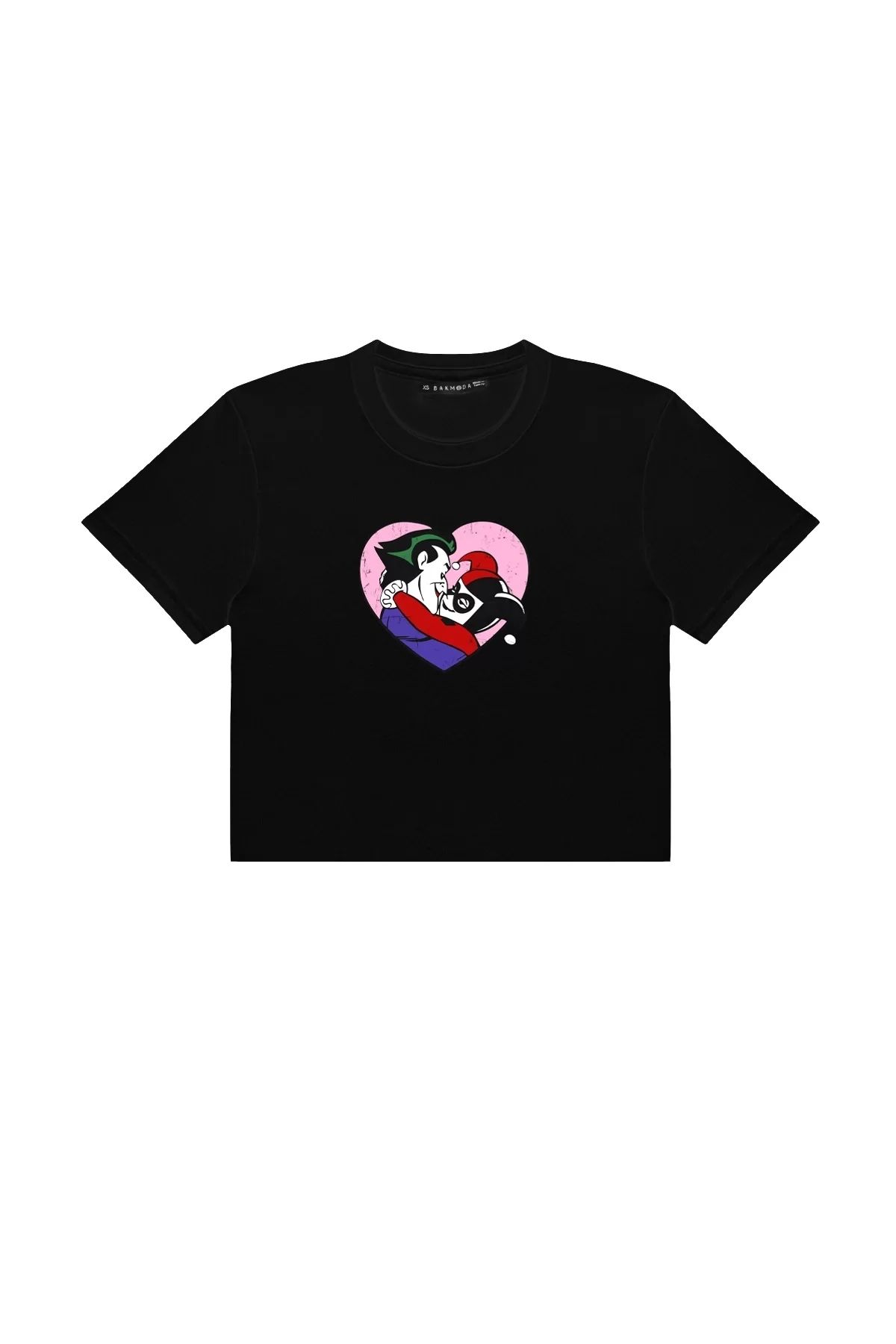 Bak Moda Joker&Harley Baskılı Siyah Crop Top