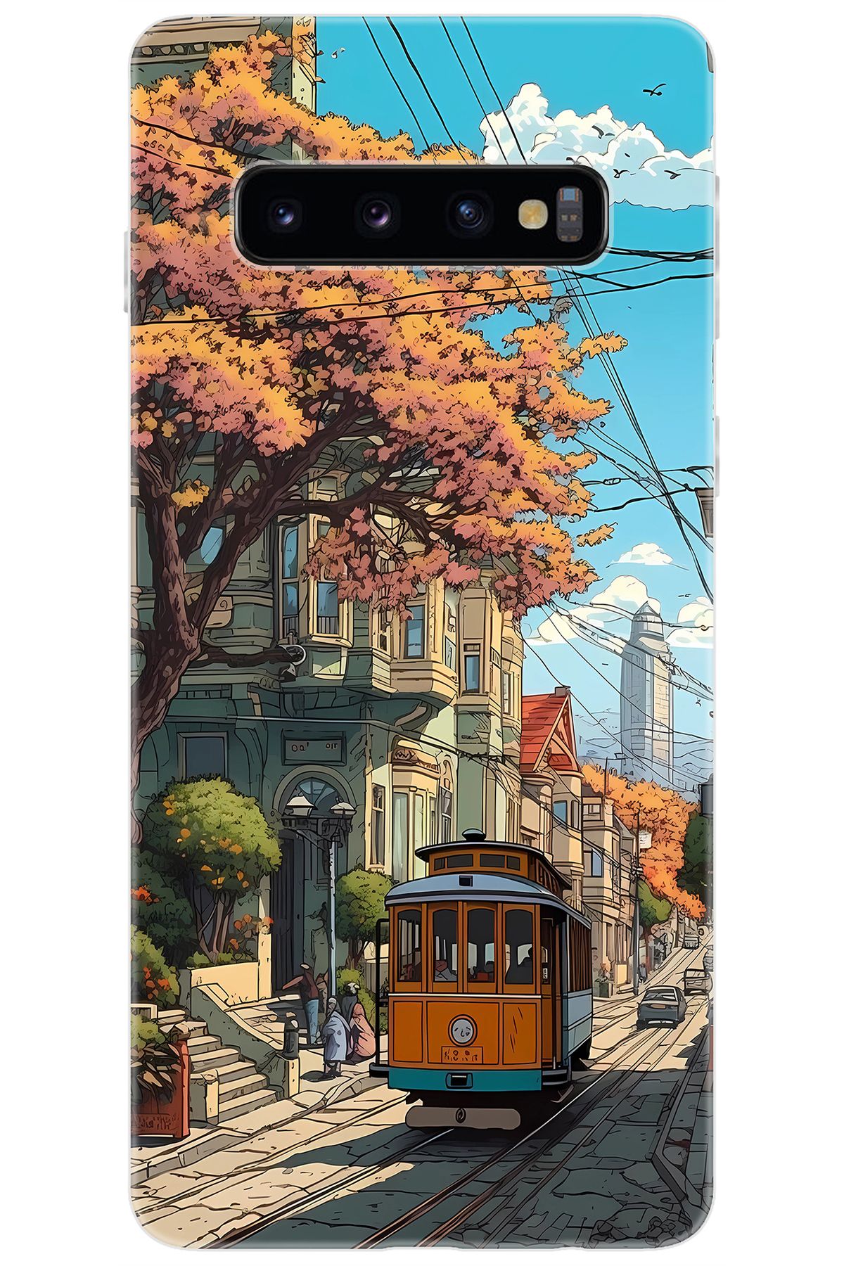 Ceppare Samsung Galaxy S10 (SM-G973F) Uyumlu Kılıf Desen Baskılı Silikon Tramvay STK:645 CP-z49OECO