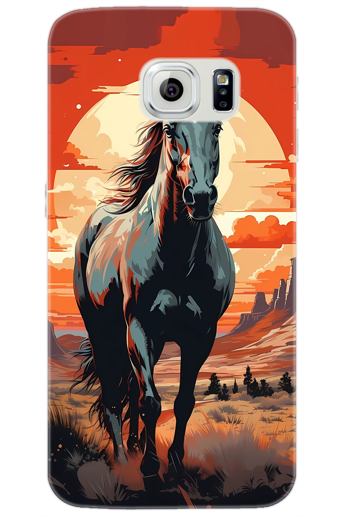 Ceppare Samsung Galaxy S6 (SM-G920F) Uyumlu Kılıf Desen Baskılı Silikon Western Atı STK:655 CP-EldBvWh
