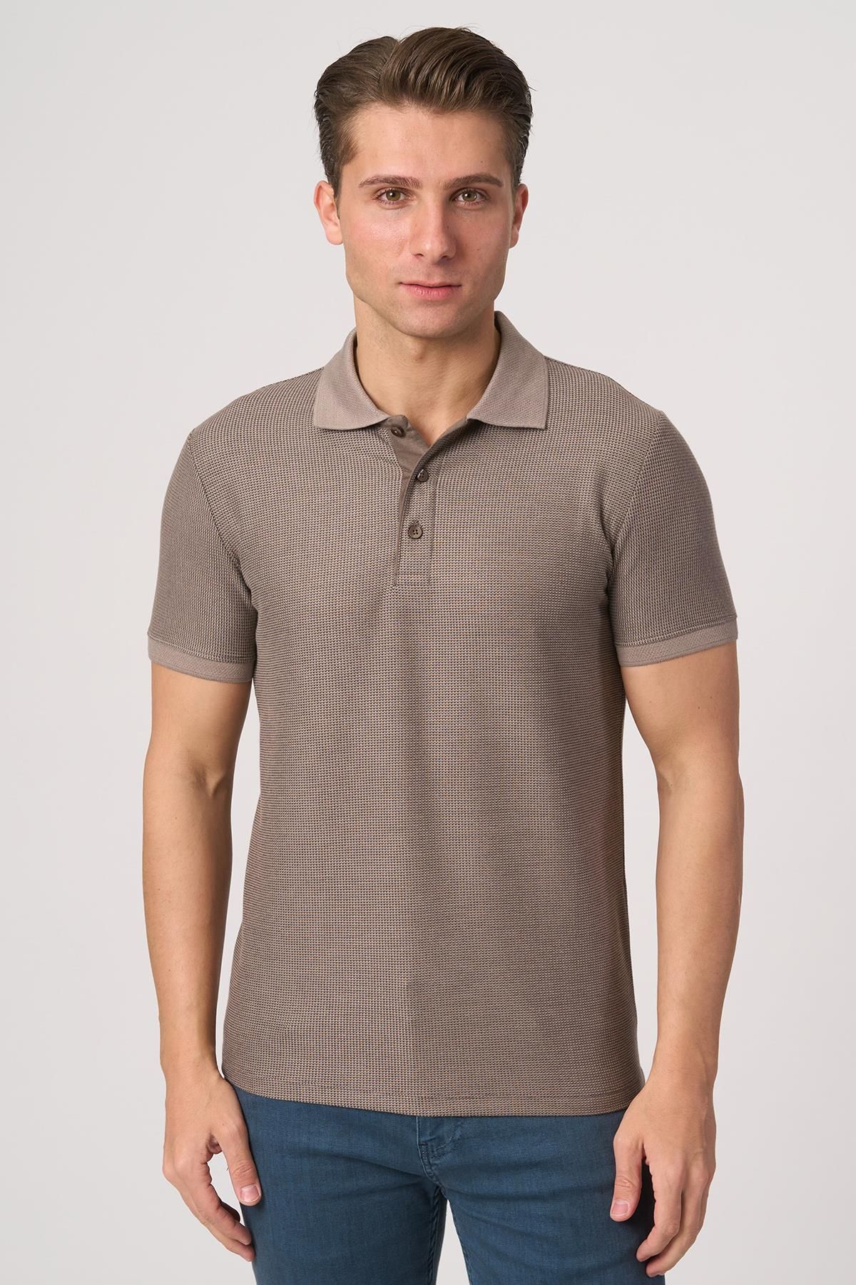 White Stone WHİTE STONE 2025-Y 3229-Y POLA YAKA TSHIRT Taba