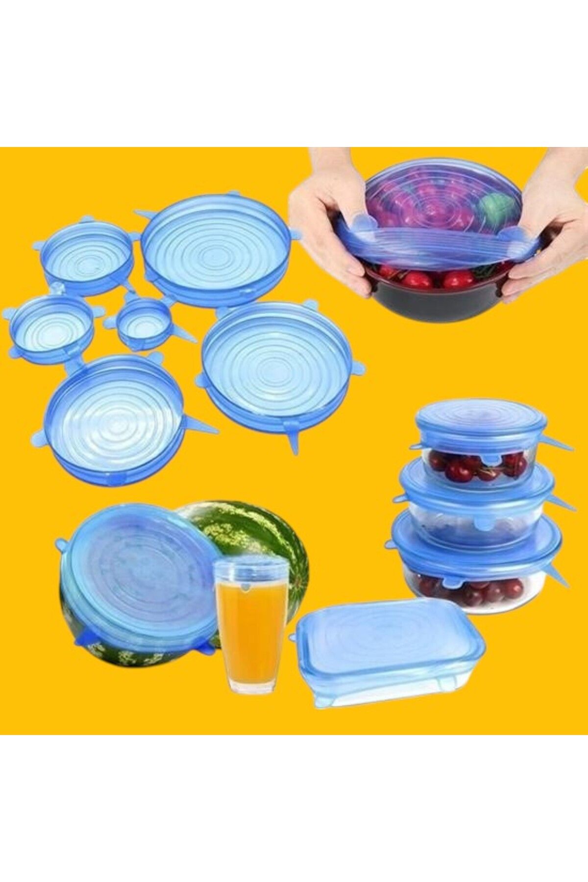 PratikAI 6'lı Silikon Streç Kapak Seti | Hava Geçirmez & Esnek