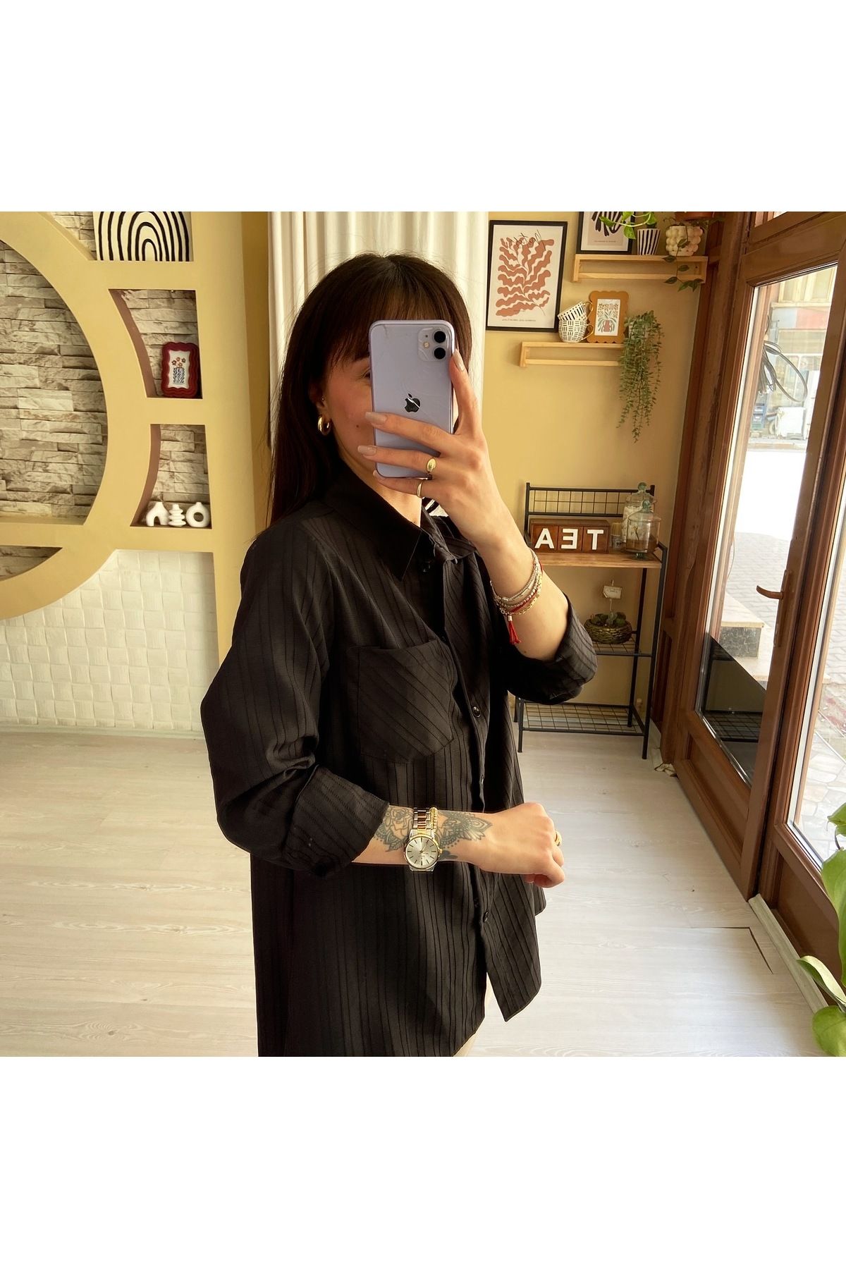 Sinemsi Butik UZUN ÇİZGİ DETAYLI GÖMLEK