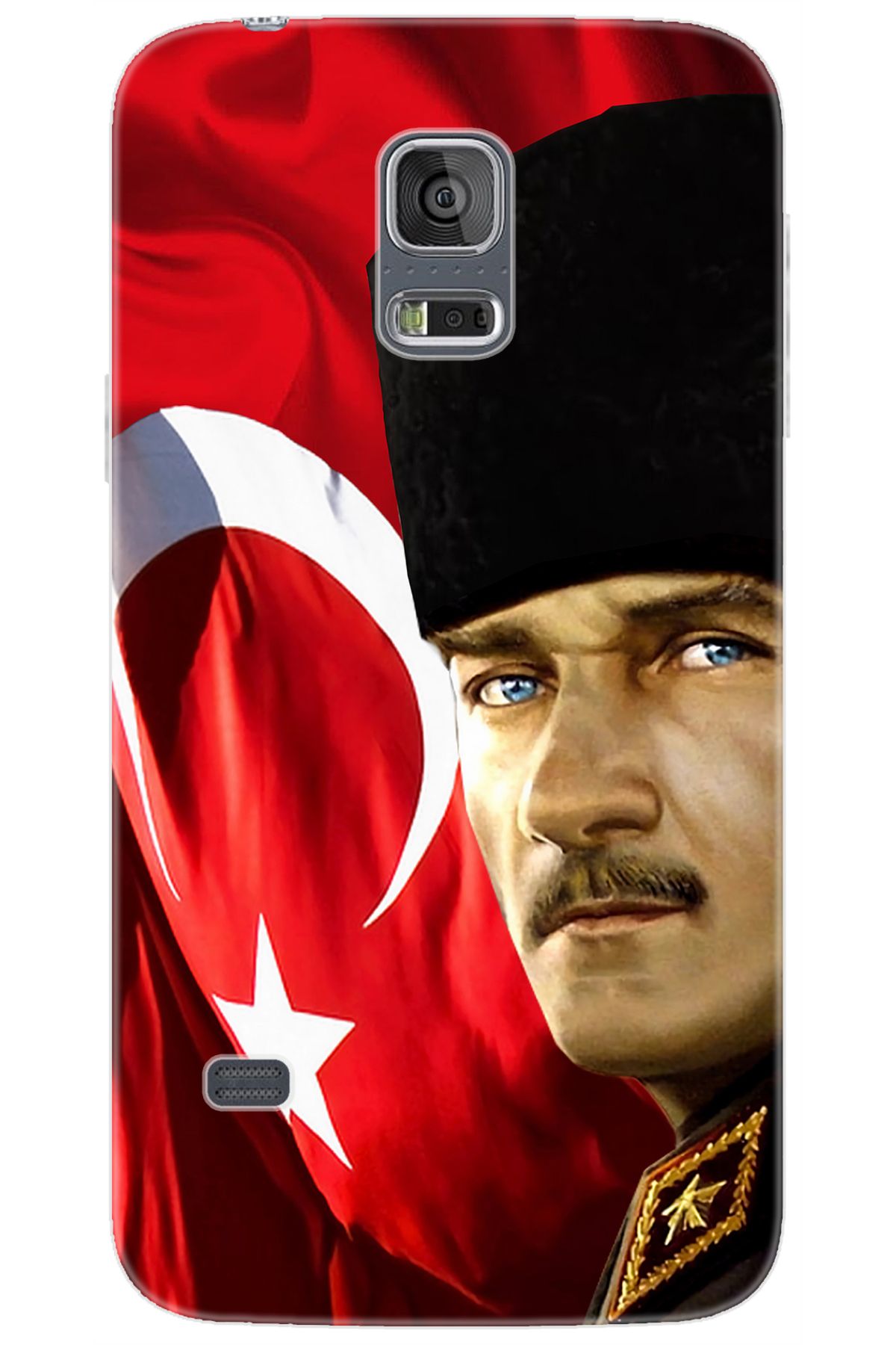 Ceppare Samsung Galaxy S5 (SM-G900F) Uyumlu Kılıf Desen Silikon Atatürk ve Türk Bayrağı STK:726 CP-51czqN9