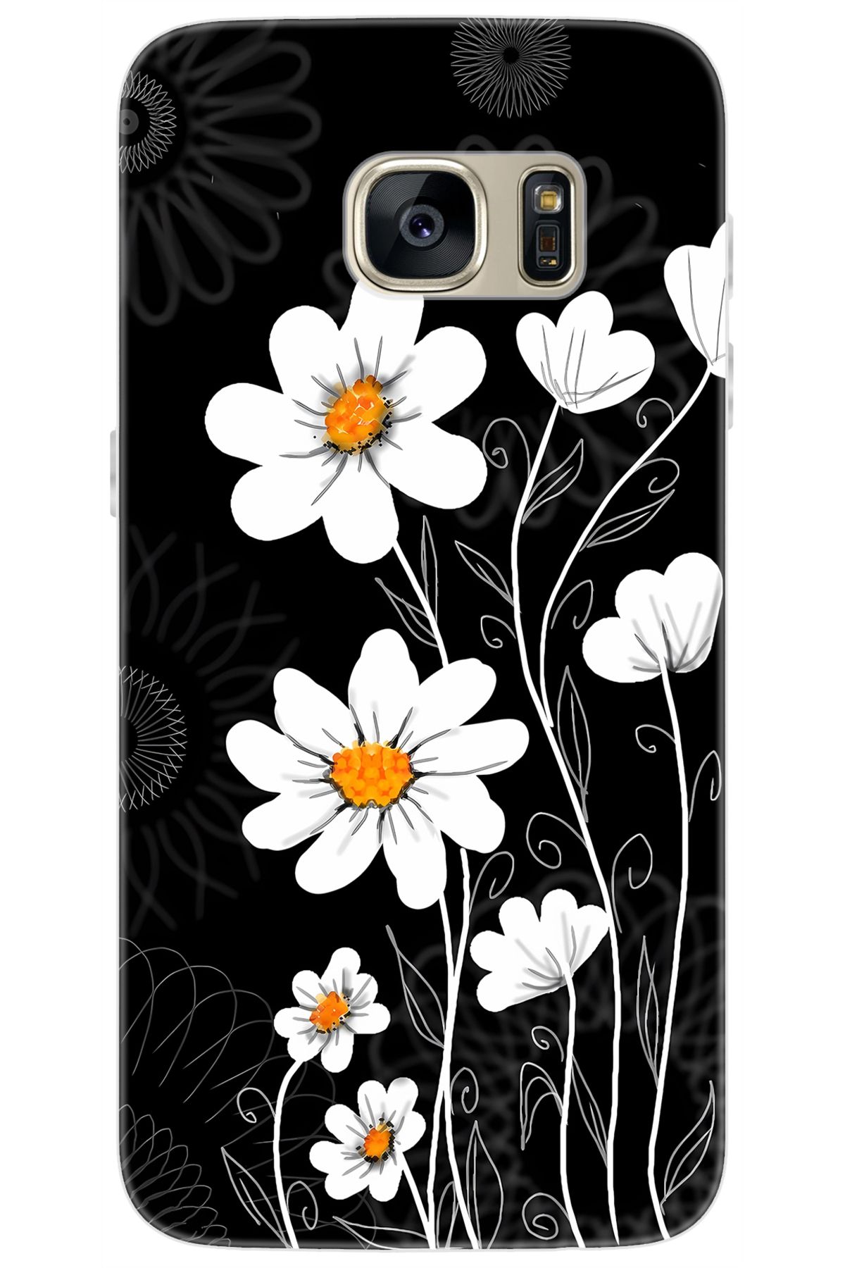 Ceppare Samsung Galaxy S7 (SM-G930F) Uyumlu Kılıf Desen Baskılı Silikon Papatya STK:693 CP-lQzYBFF