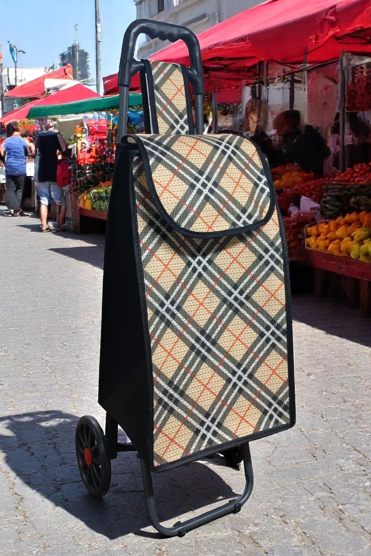 intoku Katlanabilir Lüx Pazar Arabası Sessiz Tekerlek Paslanmaz Gövdeli