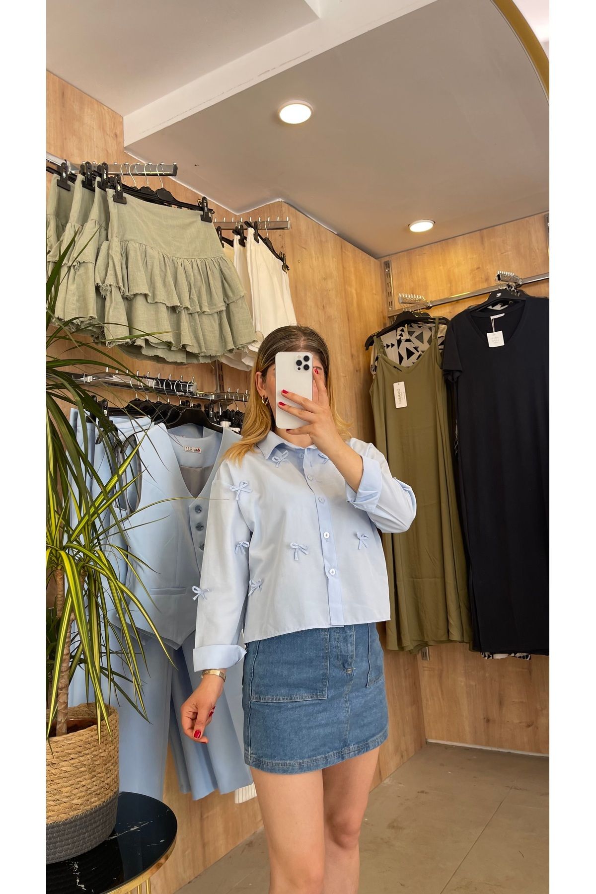MORENA BUTİK Fiyonklu Crop Gömlek