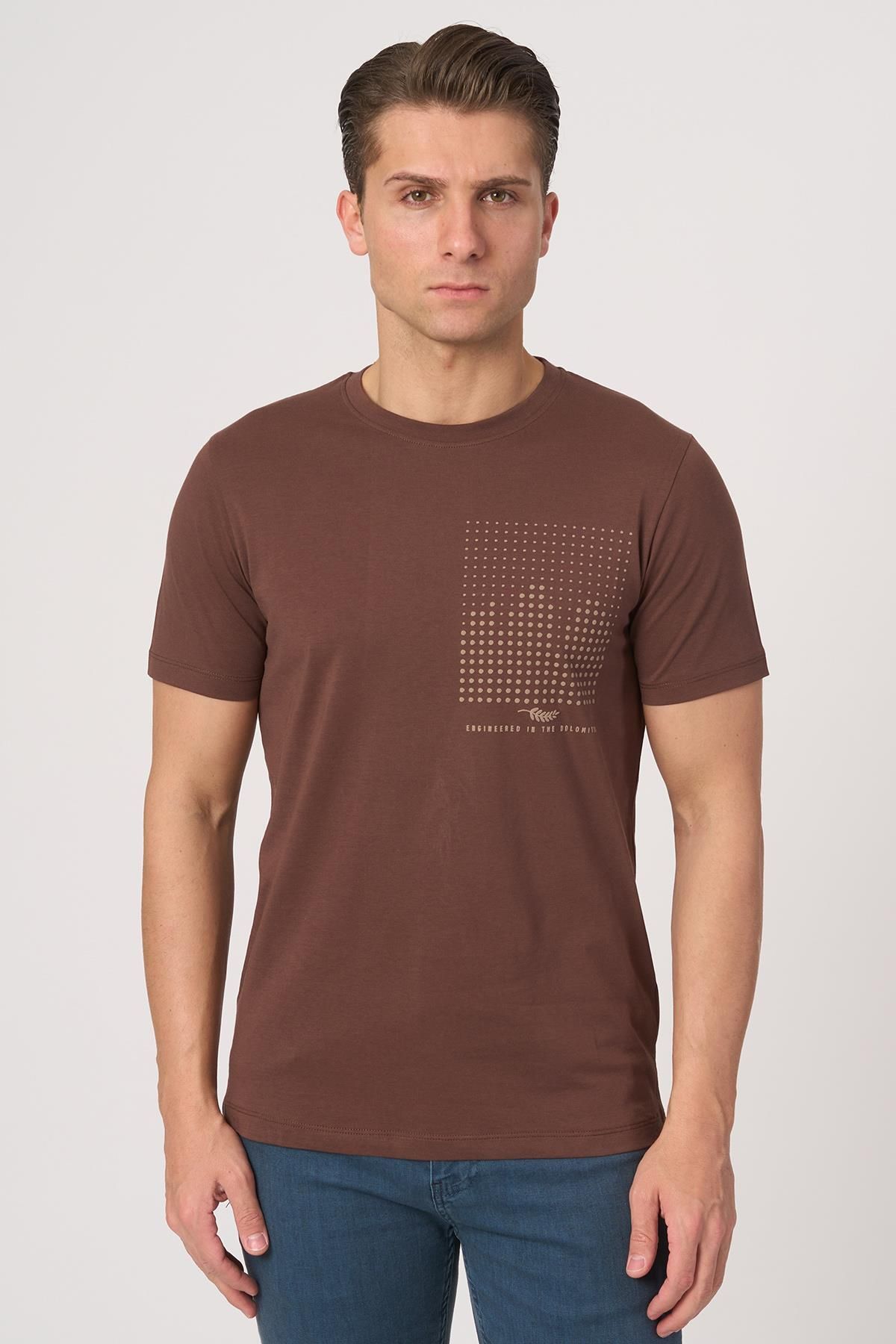 White Stone WHİTE STONE 2025-Y 3076 BİSİKLET YAKA TSHIRT KAHVE