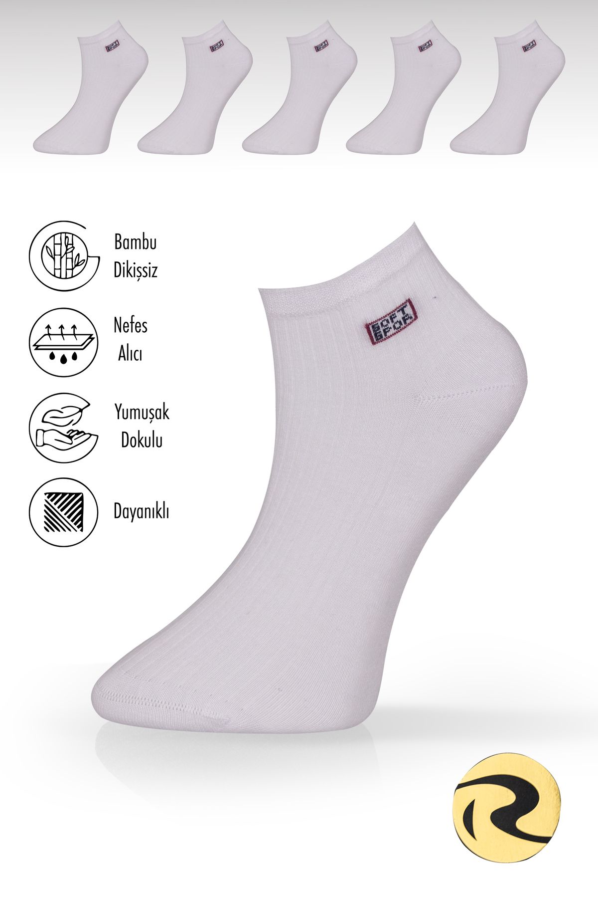 Roff Bambu Erkek Patik Düz Çorap Dikişsiz Premium 5'li