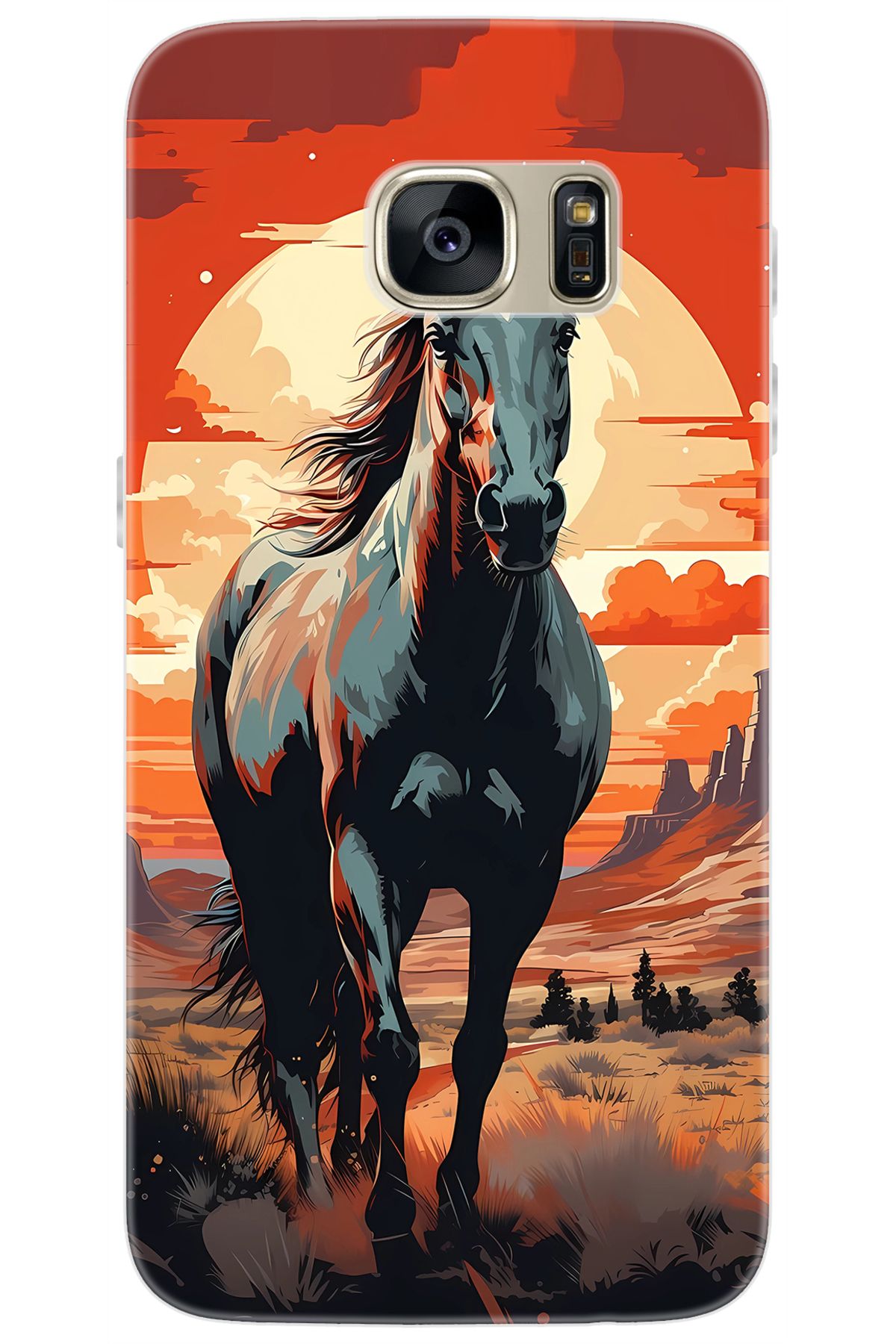 Ceppare Samsung Galaxy S7 (SM-G930F) Uyumlu Kılıf Desen Baskılı Silikon Western Atı STK:655 CP-TxVYOZQ