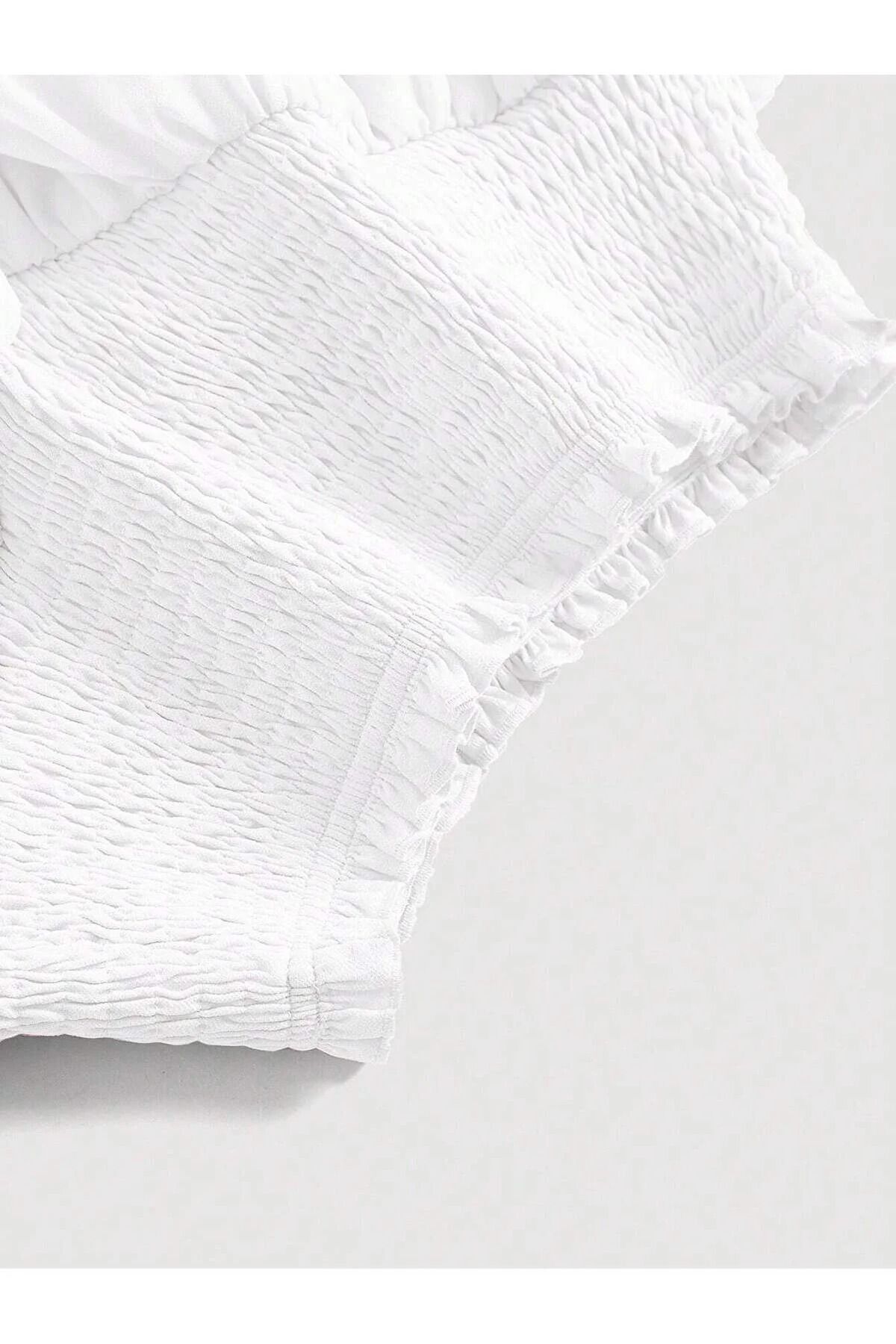 Ginezza  Beyaz İki Katlı yüksek bel Fırfırlı Etek - Görsel 4