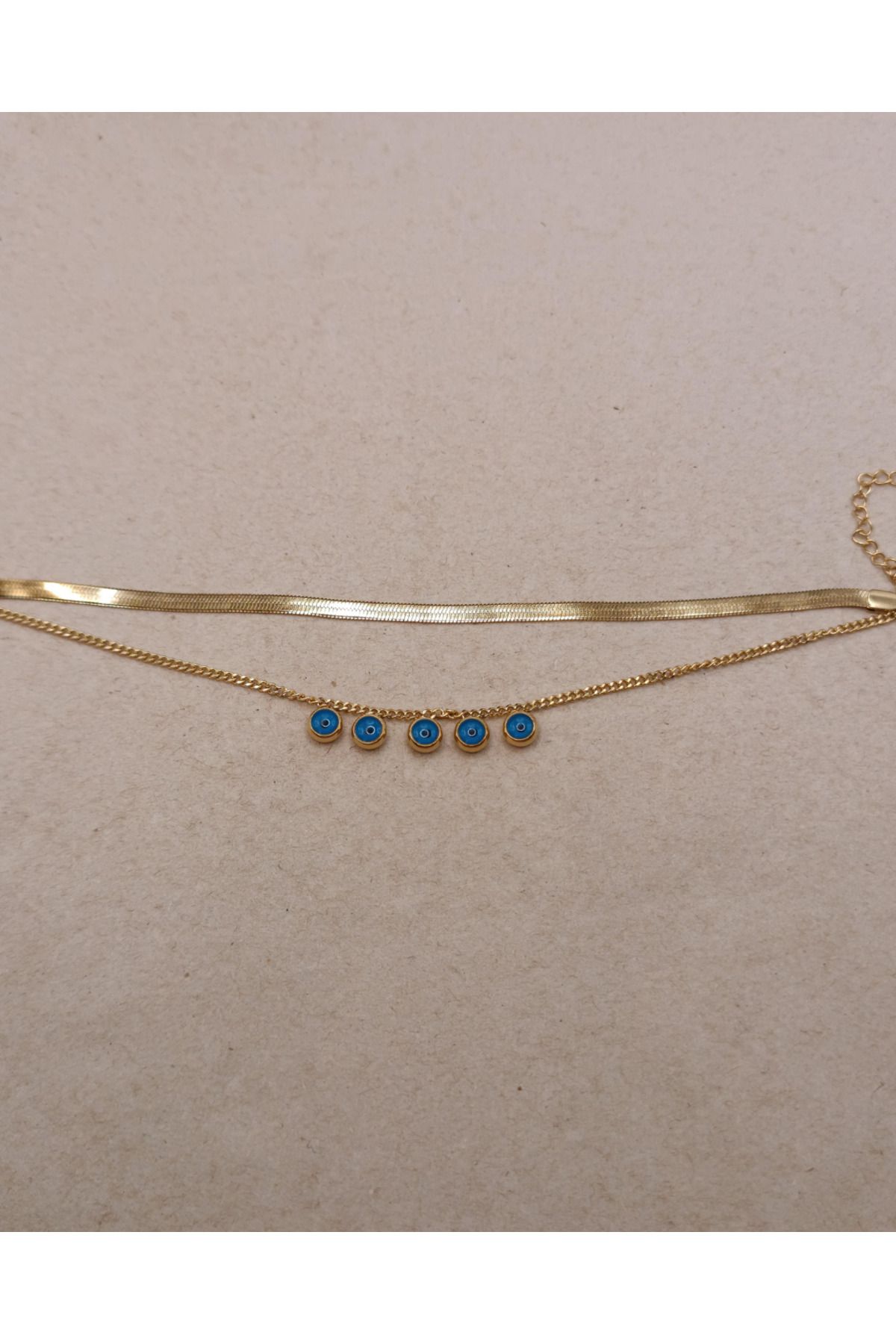 hazemy Şans Getiren Nazar Boncuklu Çok Katlı Gold Zincir Bileklik