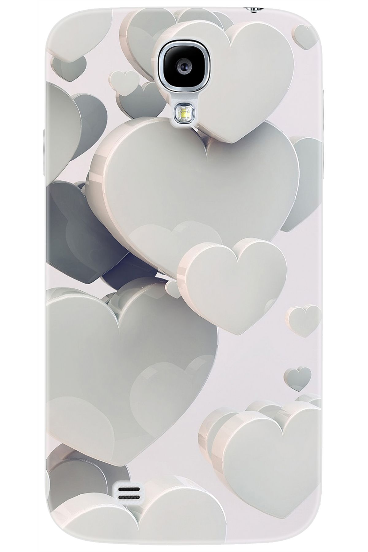 Ceppare Samsung Galaxy S4 (GT-I9500) Uyumlu Kılıf Desen Baskılı Silikon Beyaz Kalpler STK:259 CP-hWM7nX8