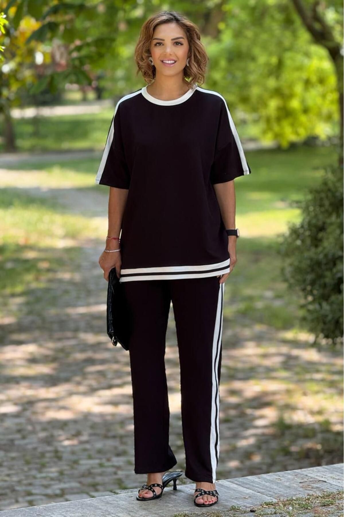 Nevin Kaya Moda Siyah Paris Pantolon Bluz İkili Takım