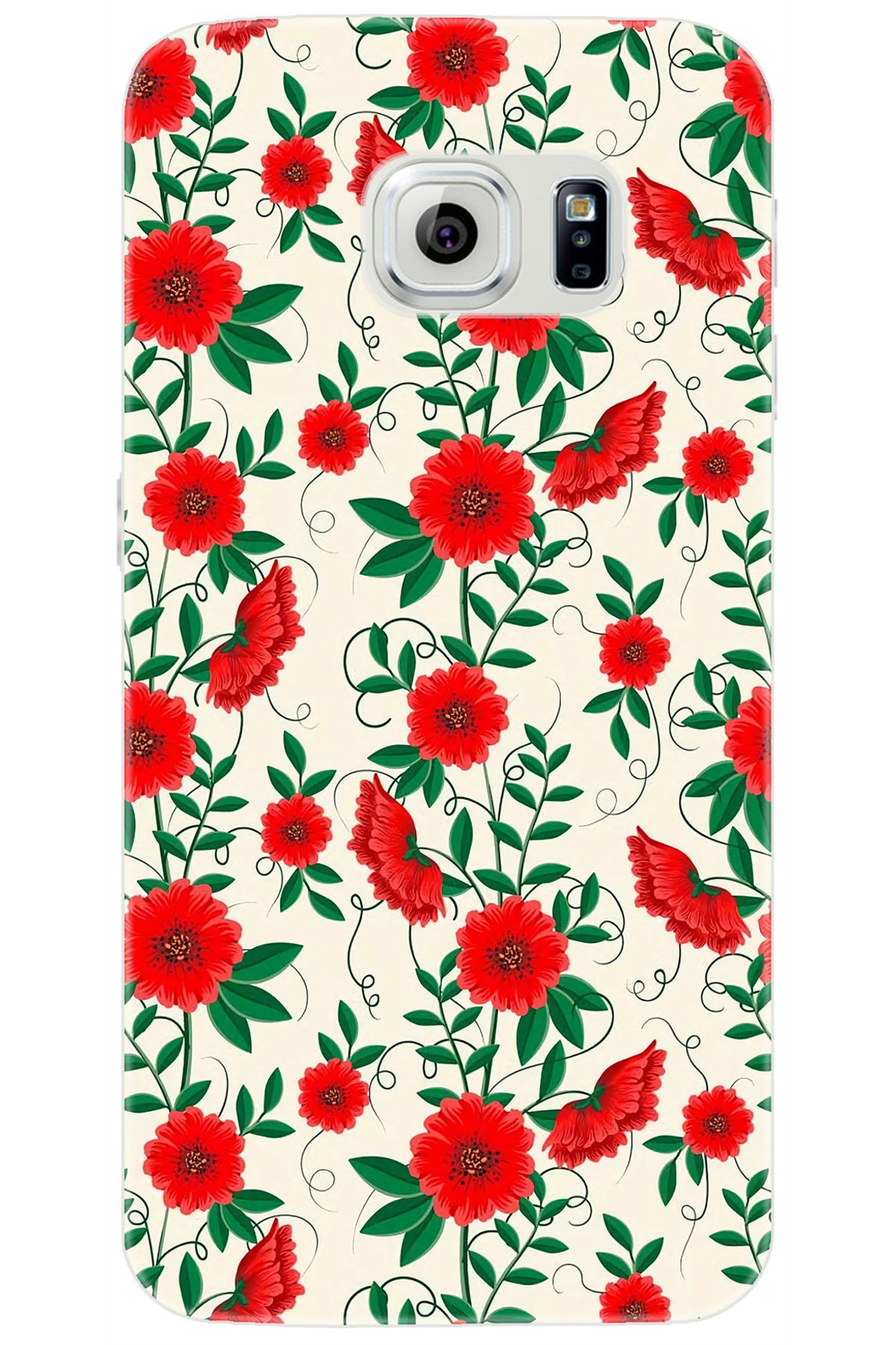 Ceppare Samsung Galaxy S6 (SM-G920F) Uyumlu Kılıf Desen Baskılı Silikon Kırmızı Çiçekler STK:717 CP-x4t2sIl