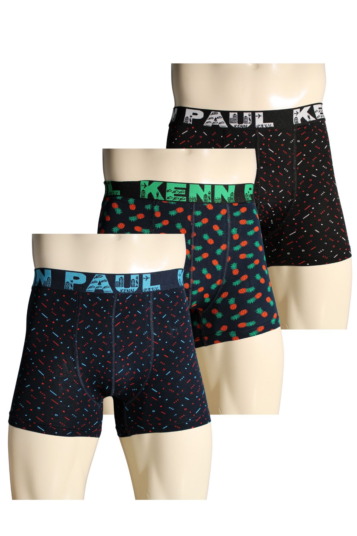 Kennpaul 3'lü Desenli Pamuklu Lüks Boxer | Konforlu Boxer | Yumuşak
