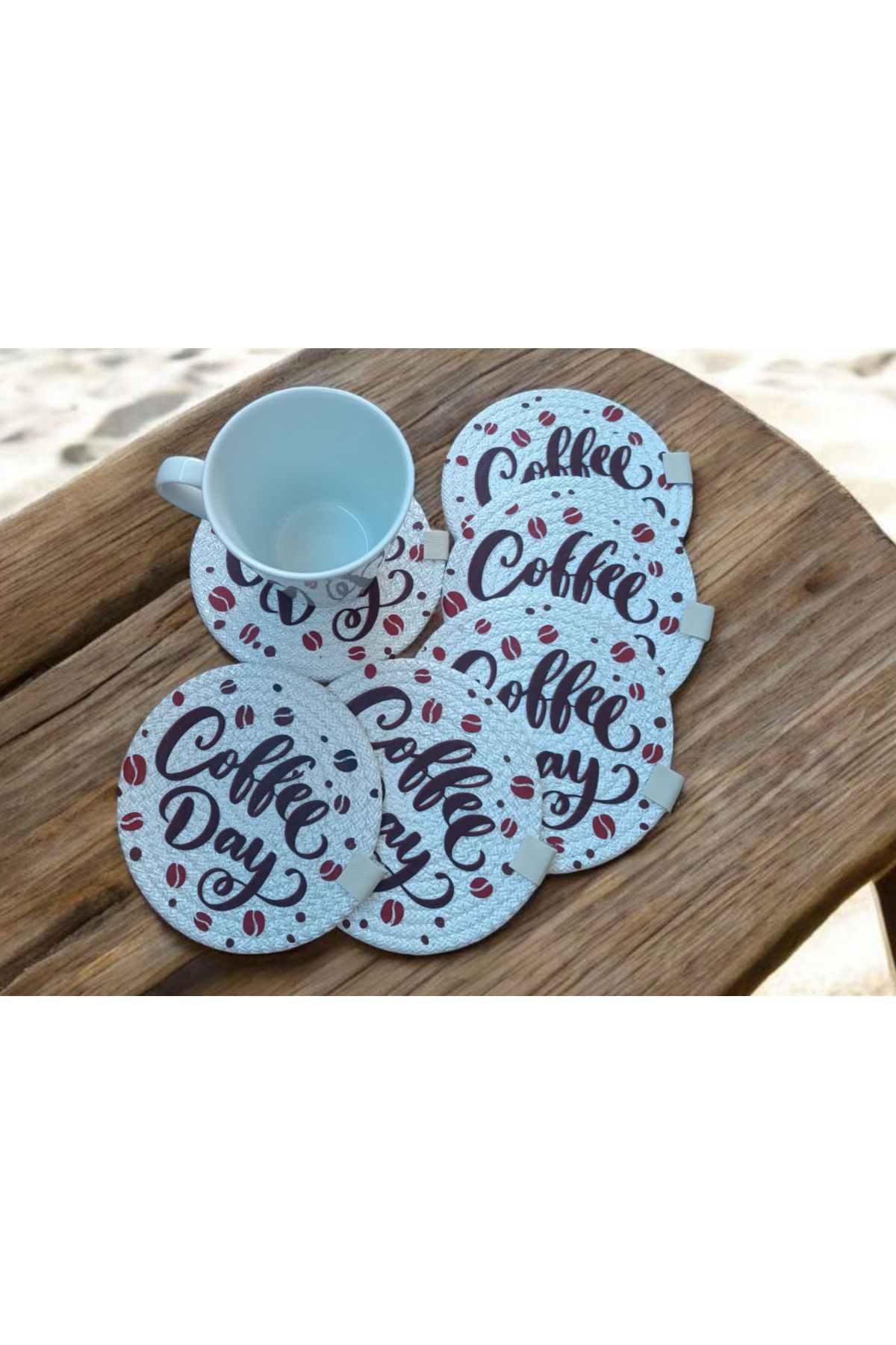 colezahome Pamuk İp 6'lı Bardak Altlığı 13 Cm Çay, Fincan, Kupa, Mum Altlığı El Yapımı Dekoratif DİJİTAL BASKI