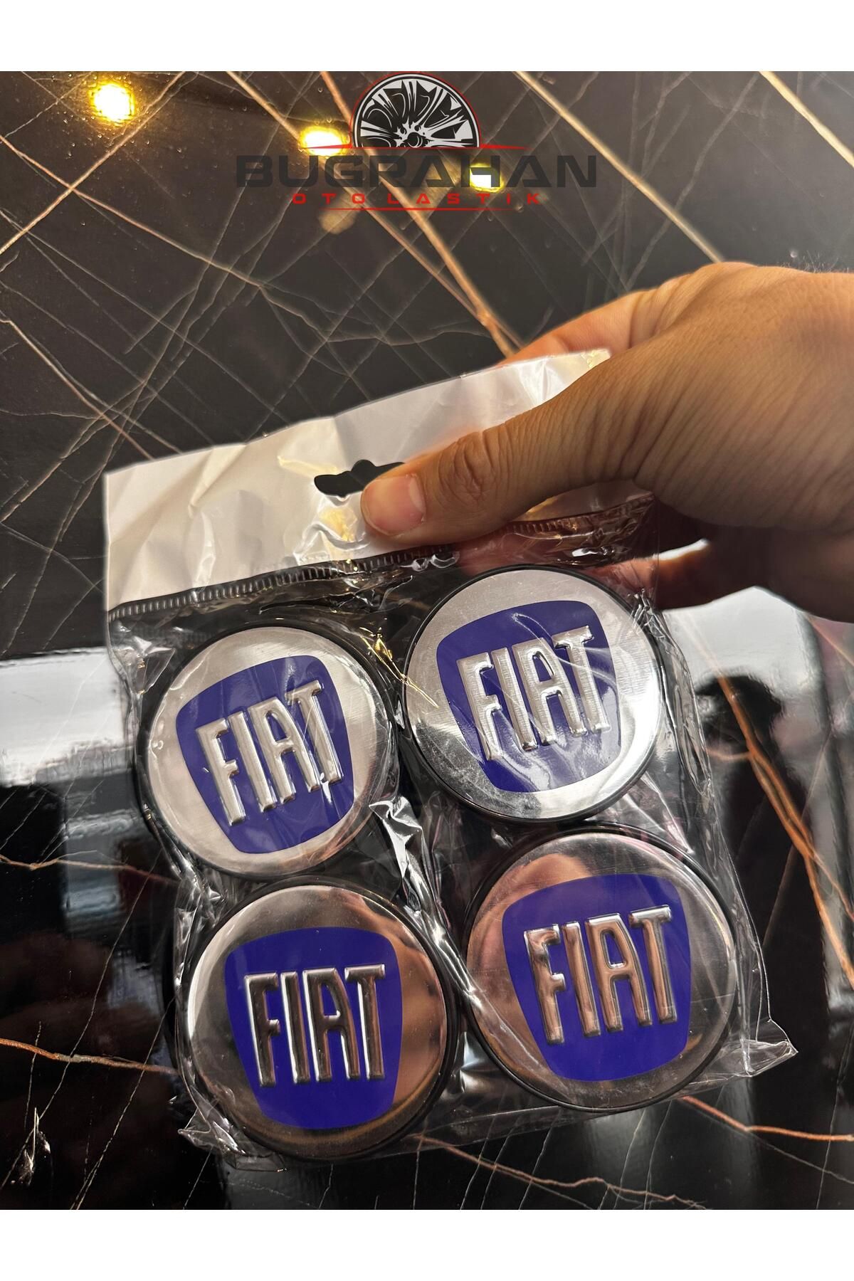 Muhtelif Fiat Logolu Mavi Parlak Jant Göbeği 58 Mm Dış 54,5 Mm İç 4 Adet
