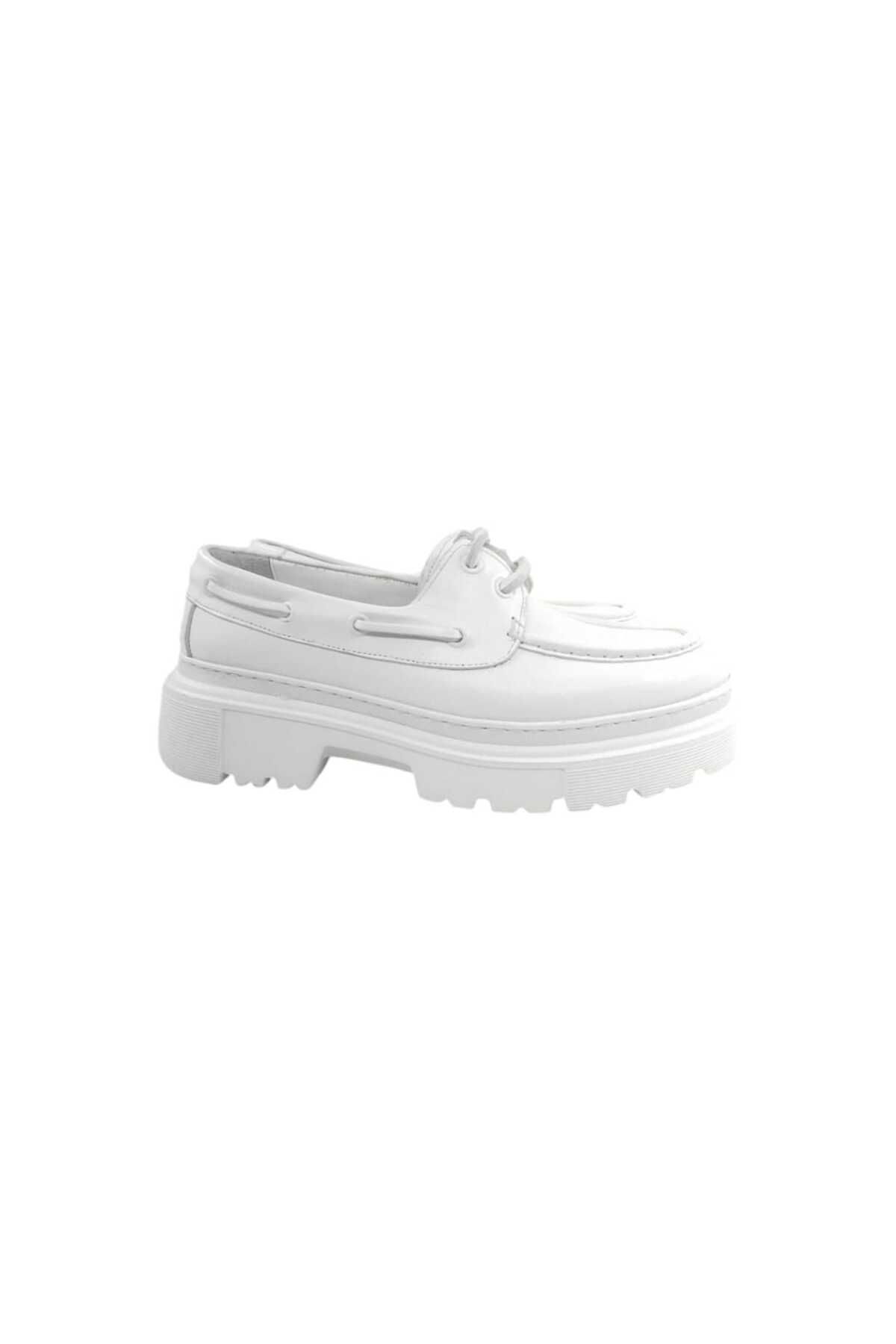 Oneka Shoes 130825İBTY153 Erkek Günlük Deri bağcıklı beyaz