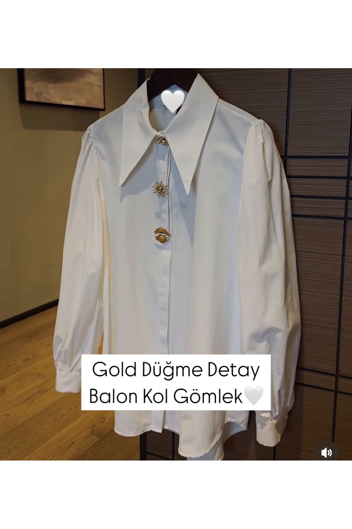Butik N&G Gold Düğme Detay Balon Kol Gömlek Beyaz