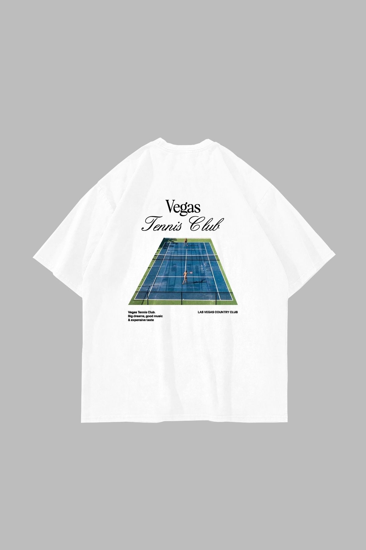 Sekizbiraltı Vegas Tennis Club Baskılı Oversize Unisex Beyaz Tshirt