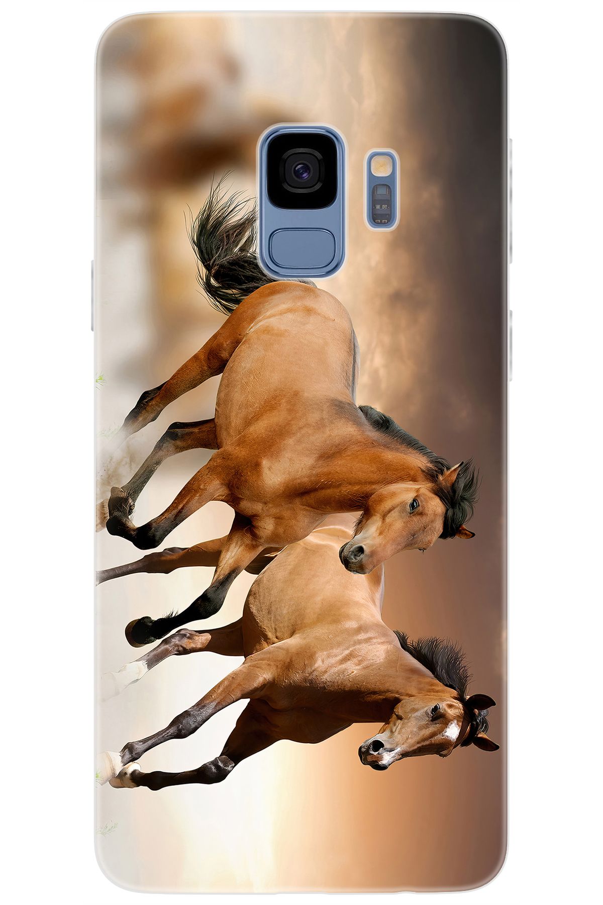Ceppare Samsung Galaxy S9 (SM-G960F) Uyumlu Kılıf Desen Baskılı Silikon Kahve Atlar STK:176 CP-H5jtlWw