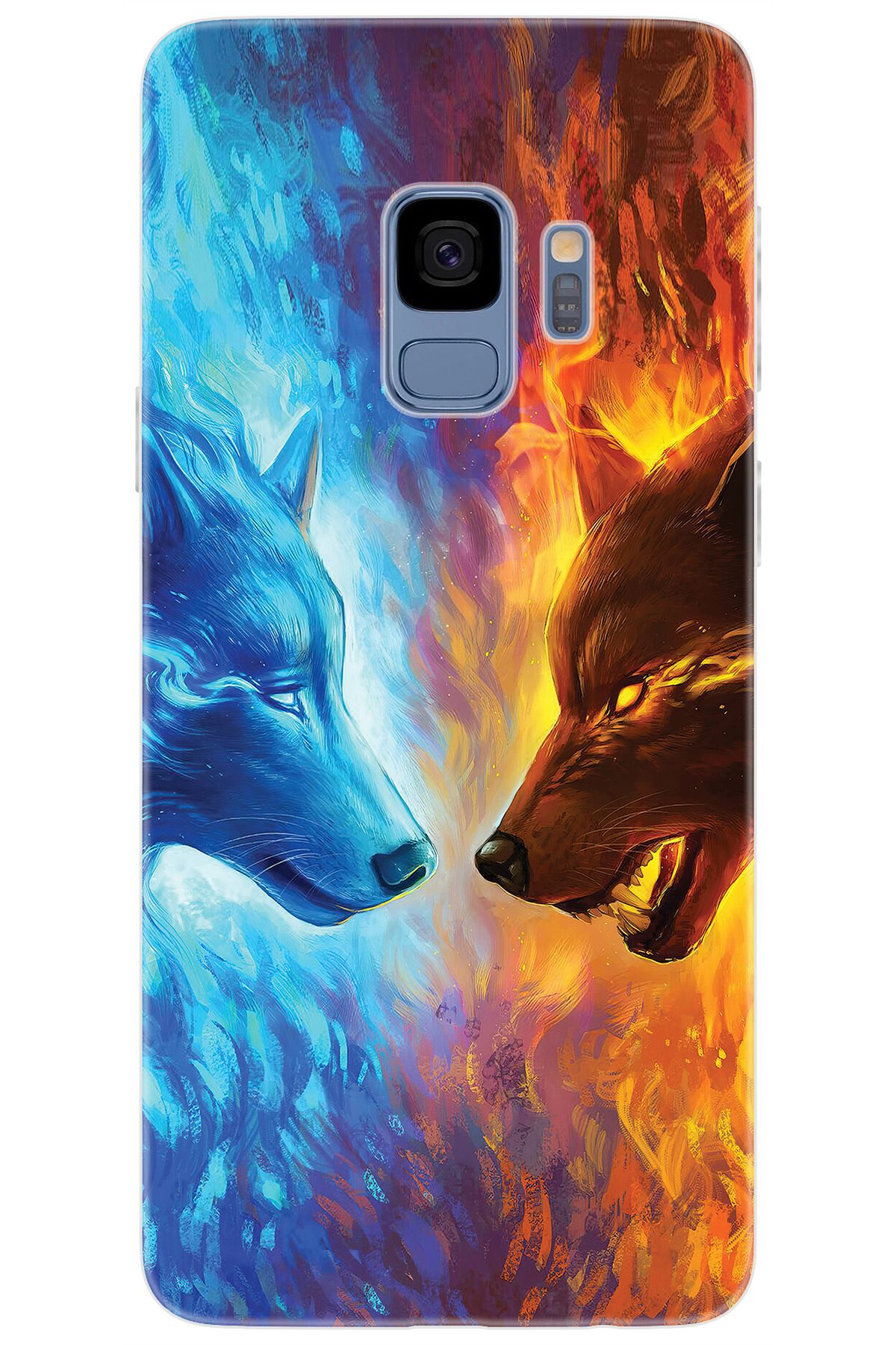 Ceppare Samsung Galaxy S9 (SM-G960F) Uyumlu Kılıf Desen Baskılı Silikon Alev ve Kurtlar STK:489 CP-551Tz7z