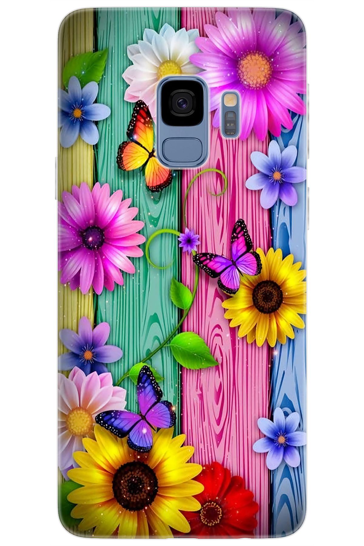 Ceppare Samsung Galaxy S9 (SM-G960F) Uyumlu Kılıf Desenli Silikon Renkli Papatya Kelebek STK:719 CP-bFGtX6e
